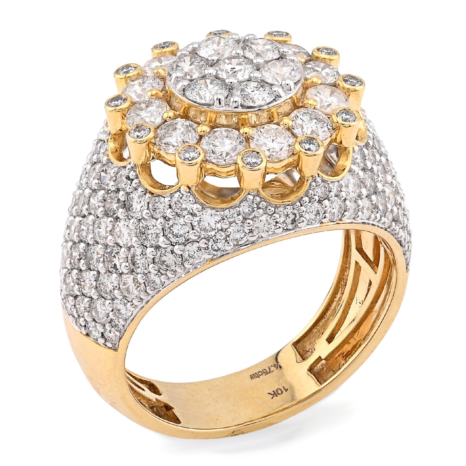 10K Yellow Gold Flower Cluster Natural Diamond 4.75CT Men Pinky Ring - Elite Jewelers - Rings