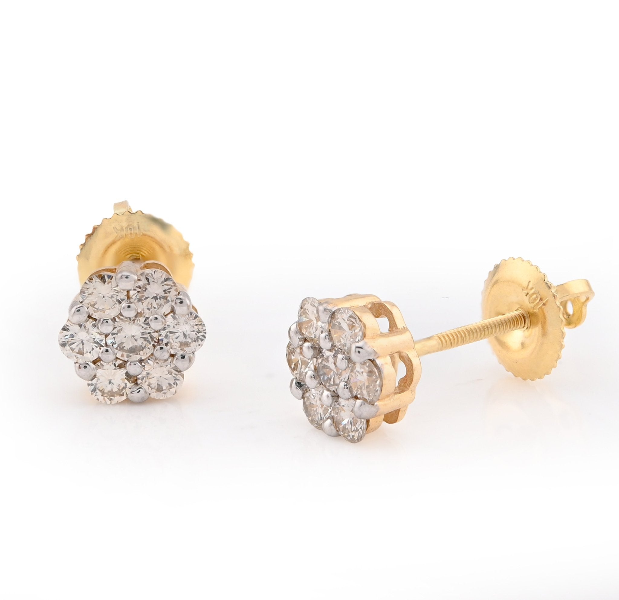10K Yellow Gold Flower Cluster Stud 0.75CT Natural Diamond Women Men Earrings - Elite Jewelers - Earrings