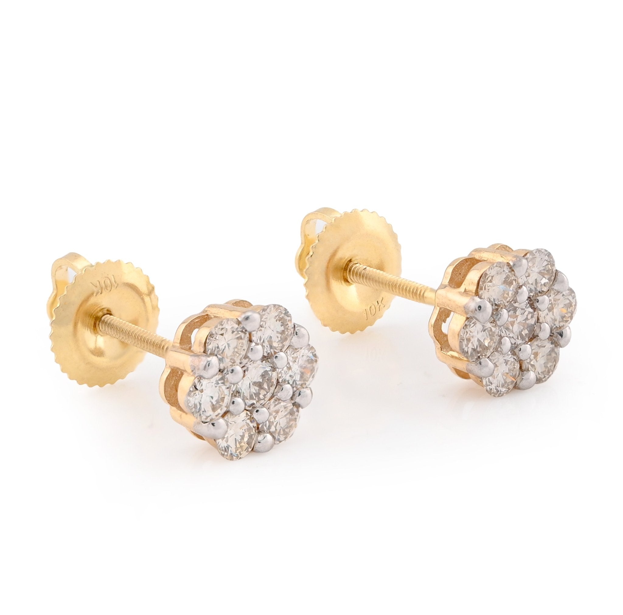 10K Yellow Gold Flower Cluster Stud 0.75CT Natural Diamond Women Men Earrings - Elite Jewelers - Earrings