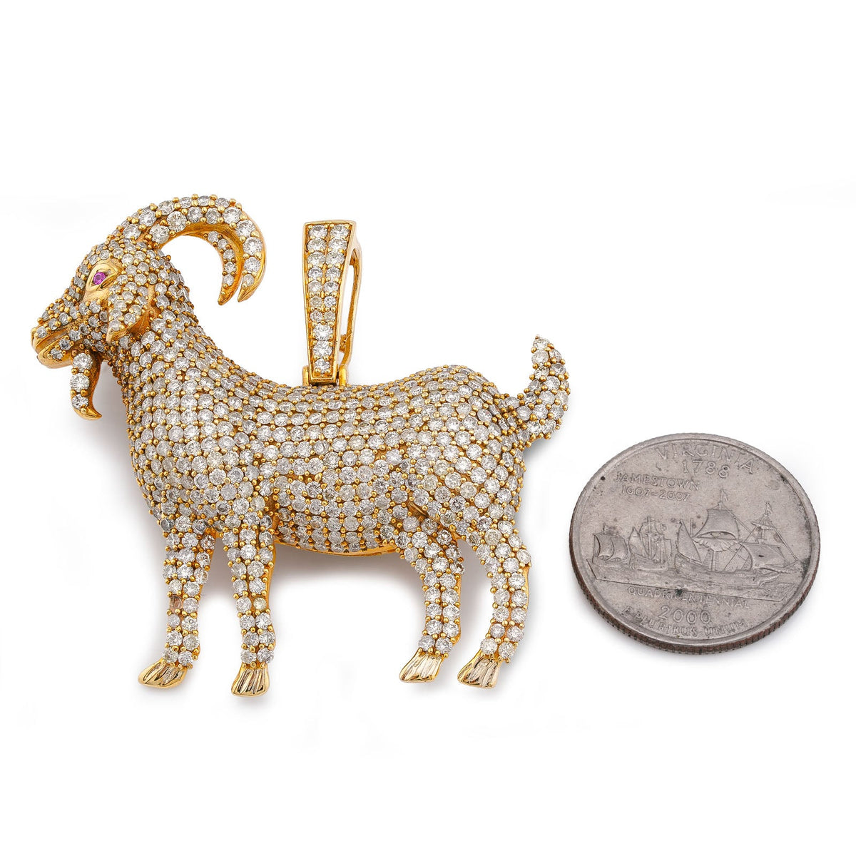 10K Yellow Gold GOAT 5.85CT Natural Diamond Charm 5.85CT Pendant - Elite Jewelers-Charms & Pendants