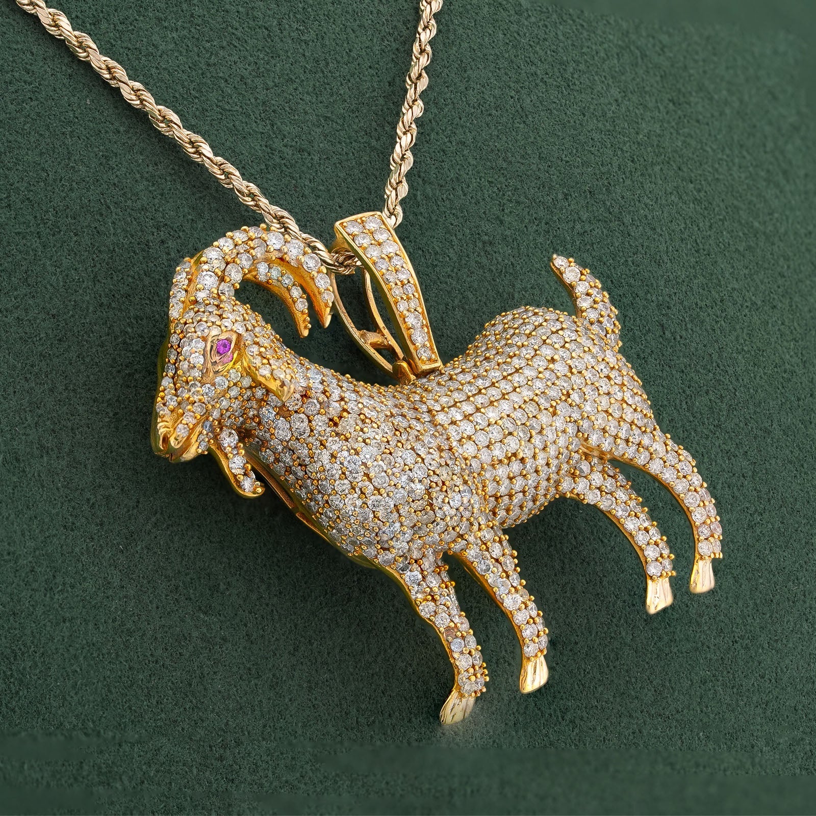 10K Yellow Gold GOAT 5.85CT Natural Diamond Charm 5.85CT Pendant - Elite Jewelers-Charms & Pendants