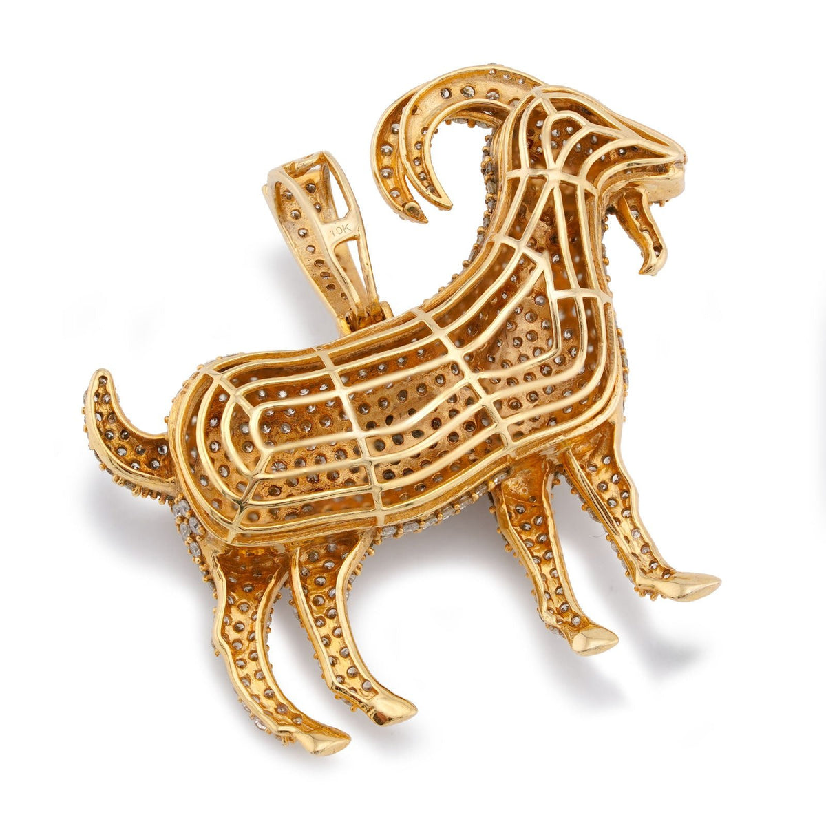 10K Yellow Gold GOAT 5.85CT Natural Diamond Charm 5.85CT Pendant - Elite Jewelers-Charms & Pendants