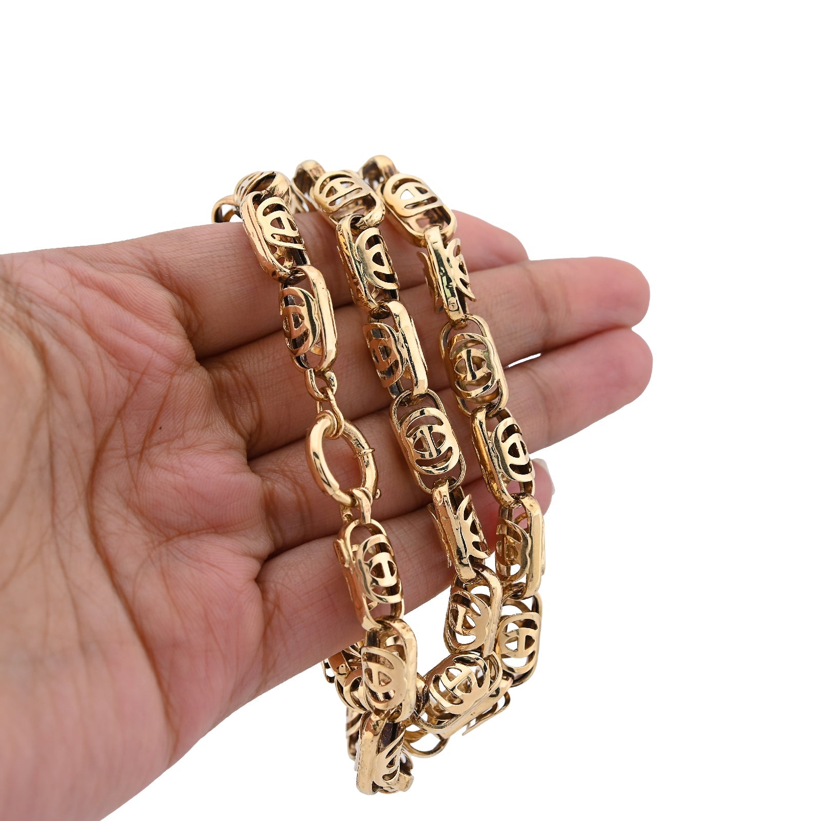 10K Yellow Gold Greek Oval Link Chain Men Women 24" Necklace Men Women 8MM Chain 32.1g - Elite Jewelers - Necklaces