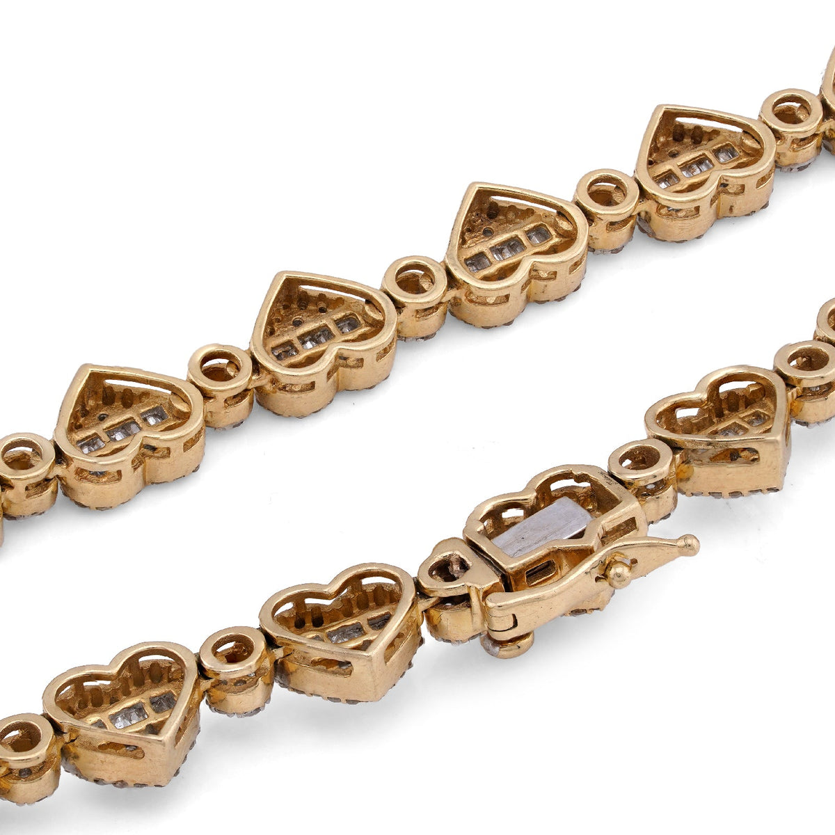 10K Yellow Gold Heart Shape Link Baguette 6.10CT Natural Diamond Women Tennis Chain 18" Necklace - Elite Jewelers-Necklaces