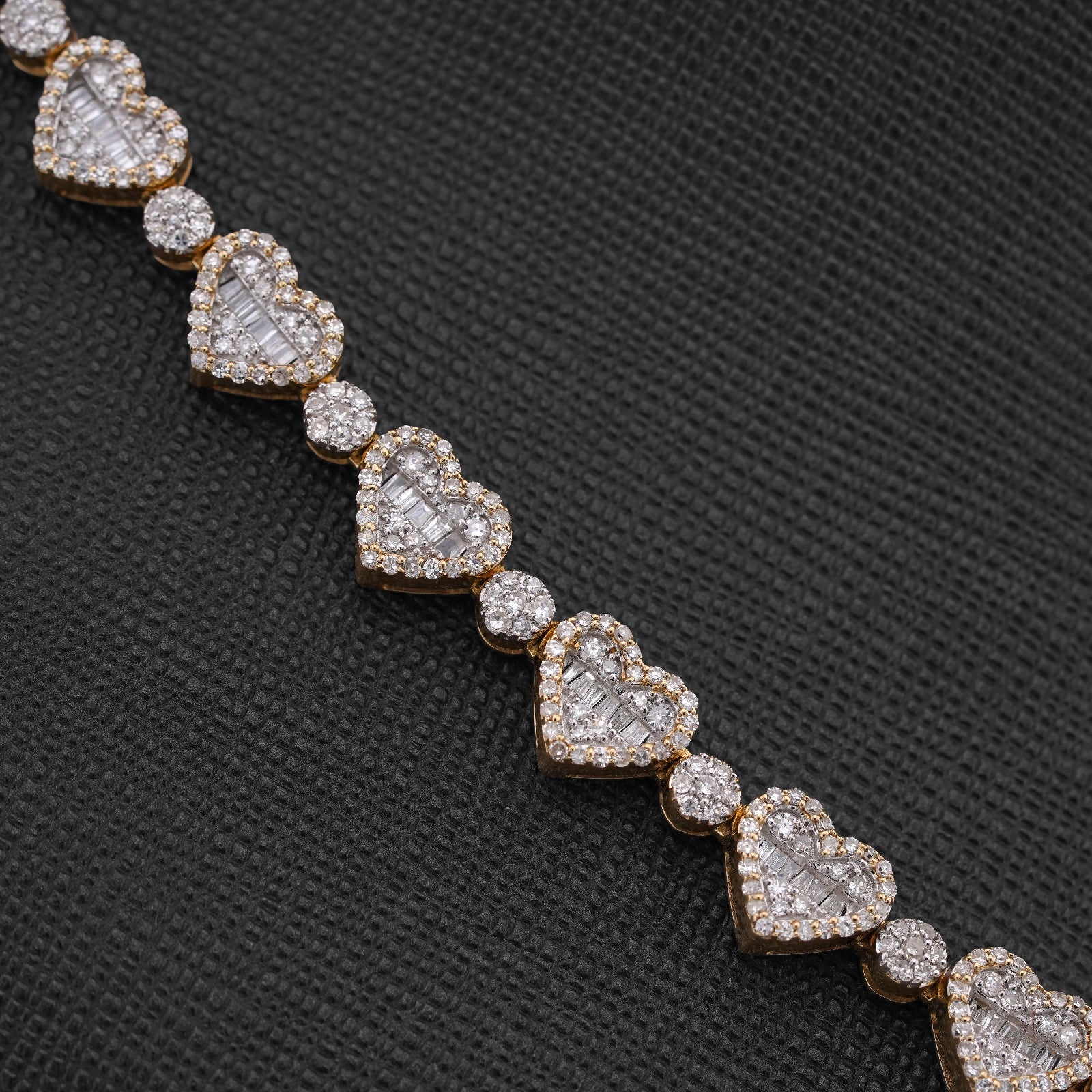 10K Yellow Gold Heart Shape Link Baguette 6.10CT Natural Diamond Women Tennis Chain 18" Necklace - Elite Jewelers-Necklaces
