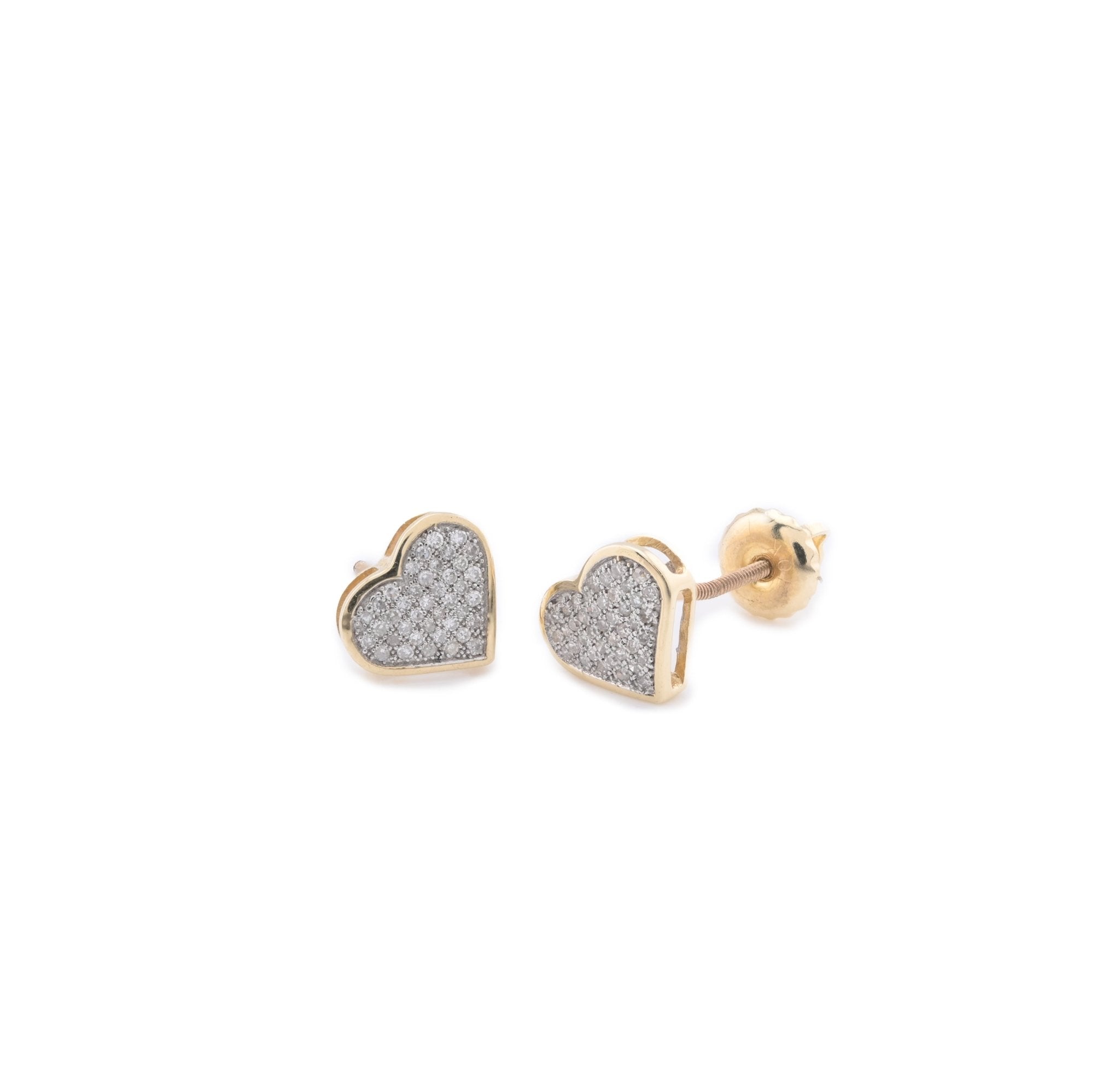 10k Yellow Gold Heart - Shaped 0.16CT Diamond Stud Earrings - Elite Jewelers - Earrings