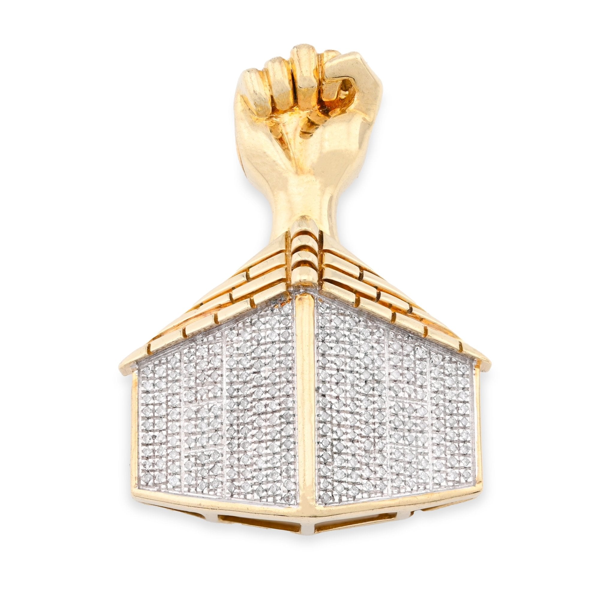 10K Yellow Gold House Shape Pendant Close Fist 1.10CT Natural Diamond Men Women Charm - Elite Jewelers - Charms & Pendants