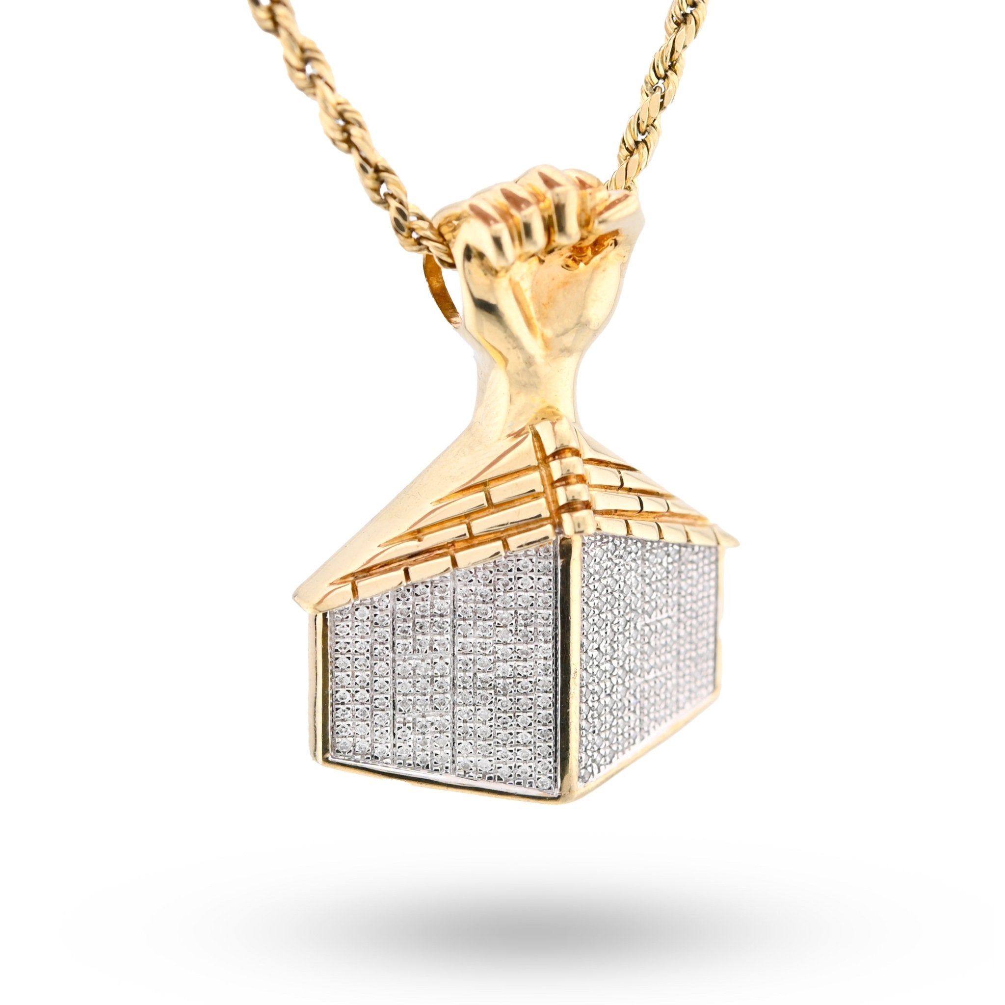10K Yellow Gold House Shape Pendant Close Fist 1.10CT Natural Diamond Men Women Charm - Elite Jewelers - Charms & Pendants