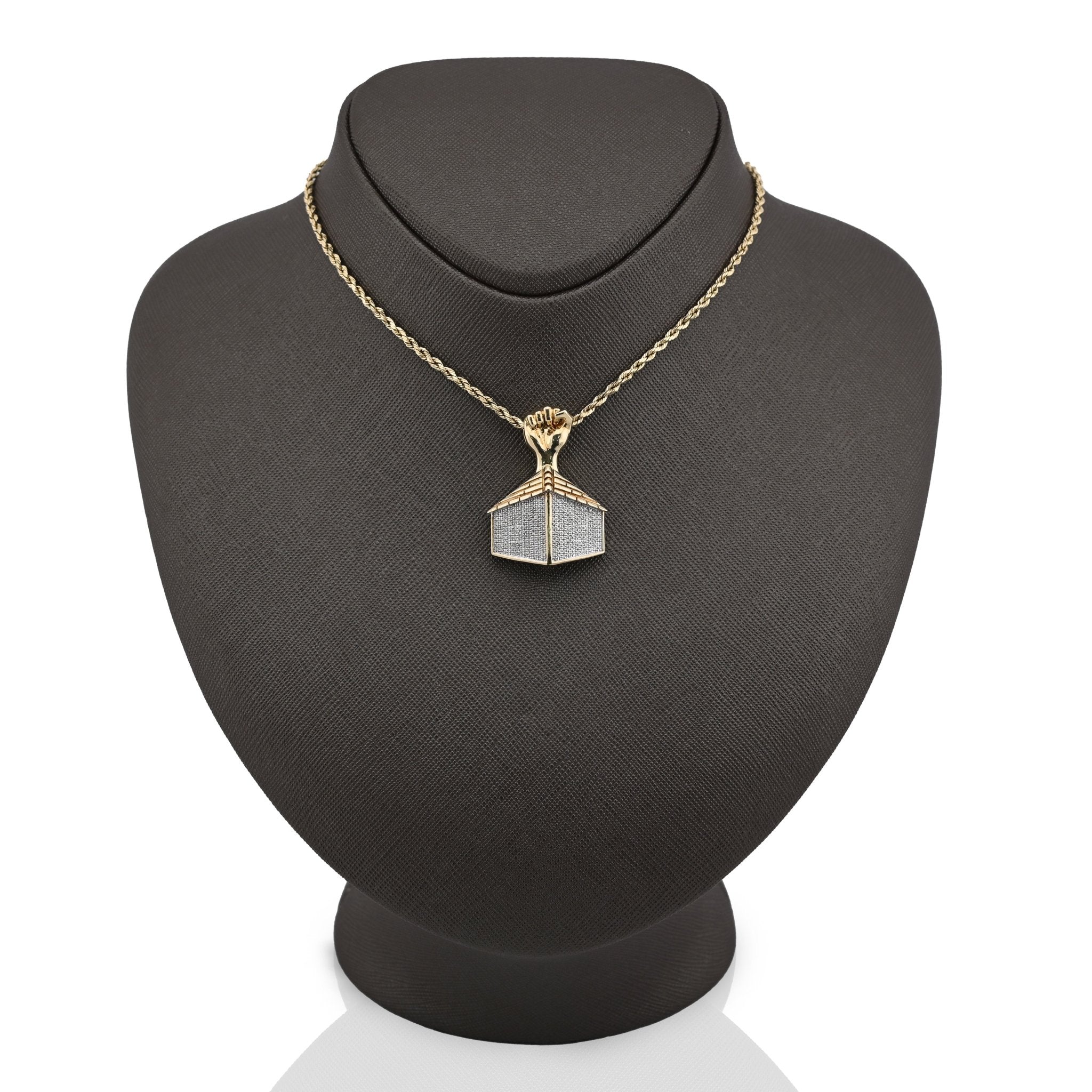 10K Yellow Gold House Shape Pendant Close Fist 1.10CT Natural Diamond Men Women Charm - Elite Jewelers - Charms & Pendants