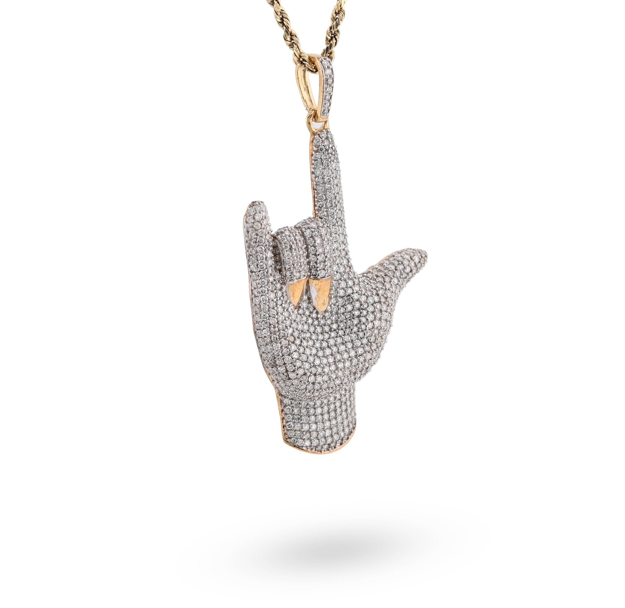 10K Yellow Gold "I LOVE YOU" Sign 3.05CT Natural Diamond Pendant Men Women Charm - Elite Jewelers - Charms & Pendants