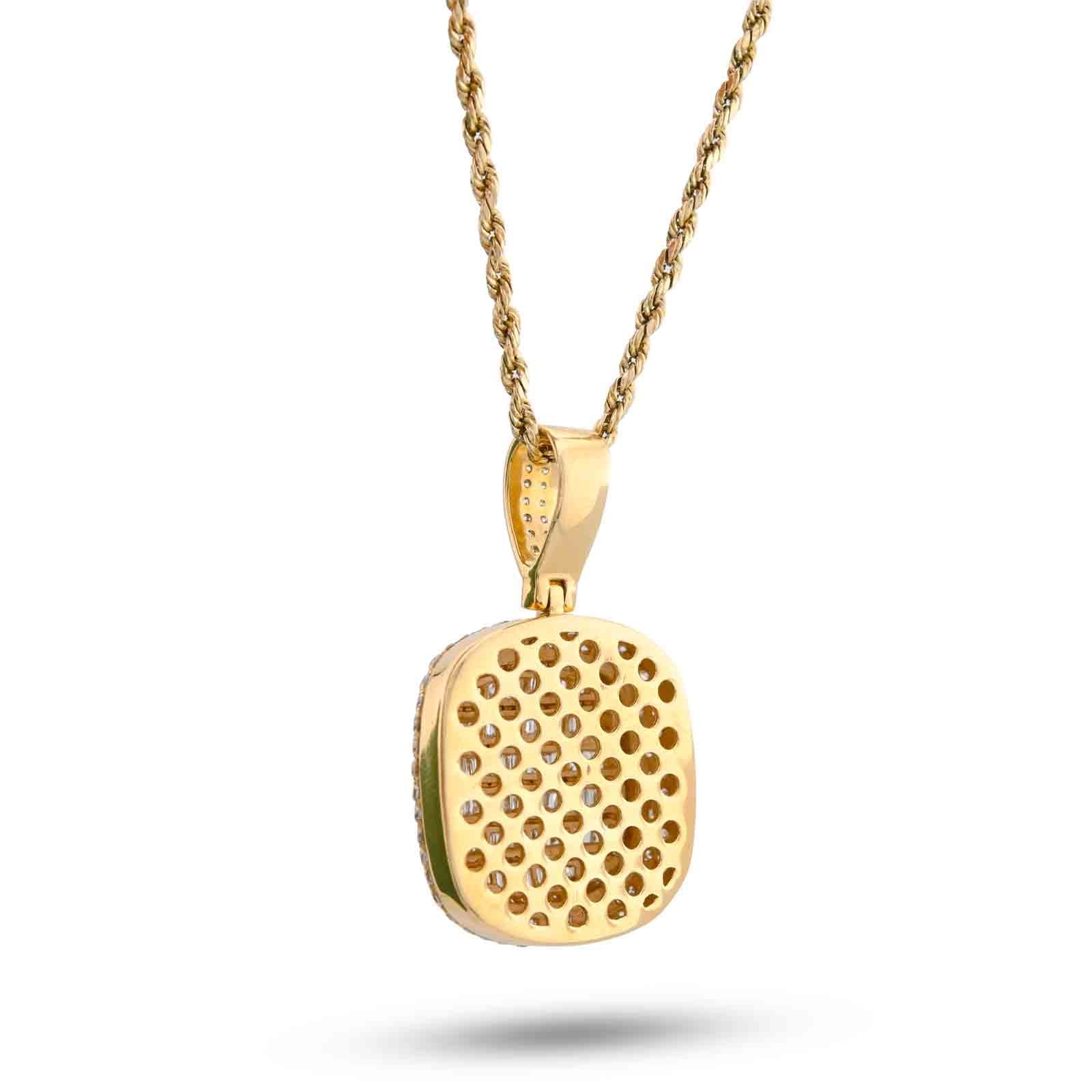 10K Yellow Gold Ice Tray Style Dog Tag Charm Natural Diamond Round/Baguette 2CT Pendant - Elite Jewelers-Charms & Pendants