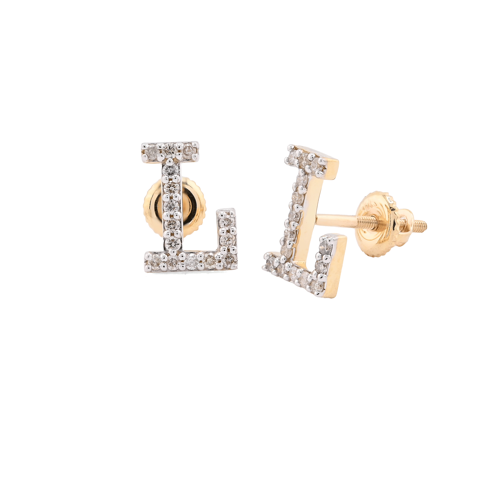 10k Yellow Gold Initial "L" 0.26CTW Natural Diamond Studs Alphabet 1.12g Earring - Elite Jewelers - Earrings