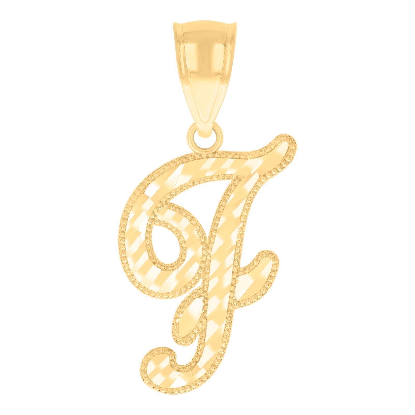 10k Yellow Gold Initial Letter "F" Script Pendant 1g Alphabet Unisex Charm - Elite Jewelers - Charms & Pendants