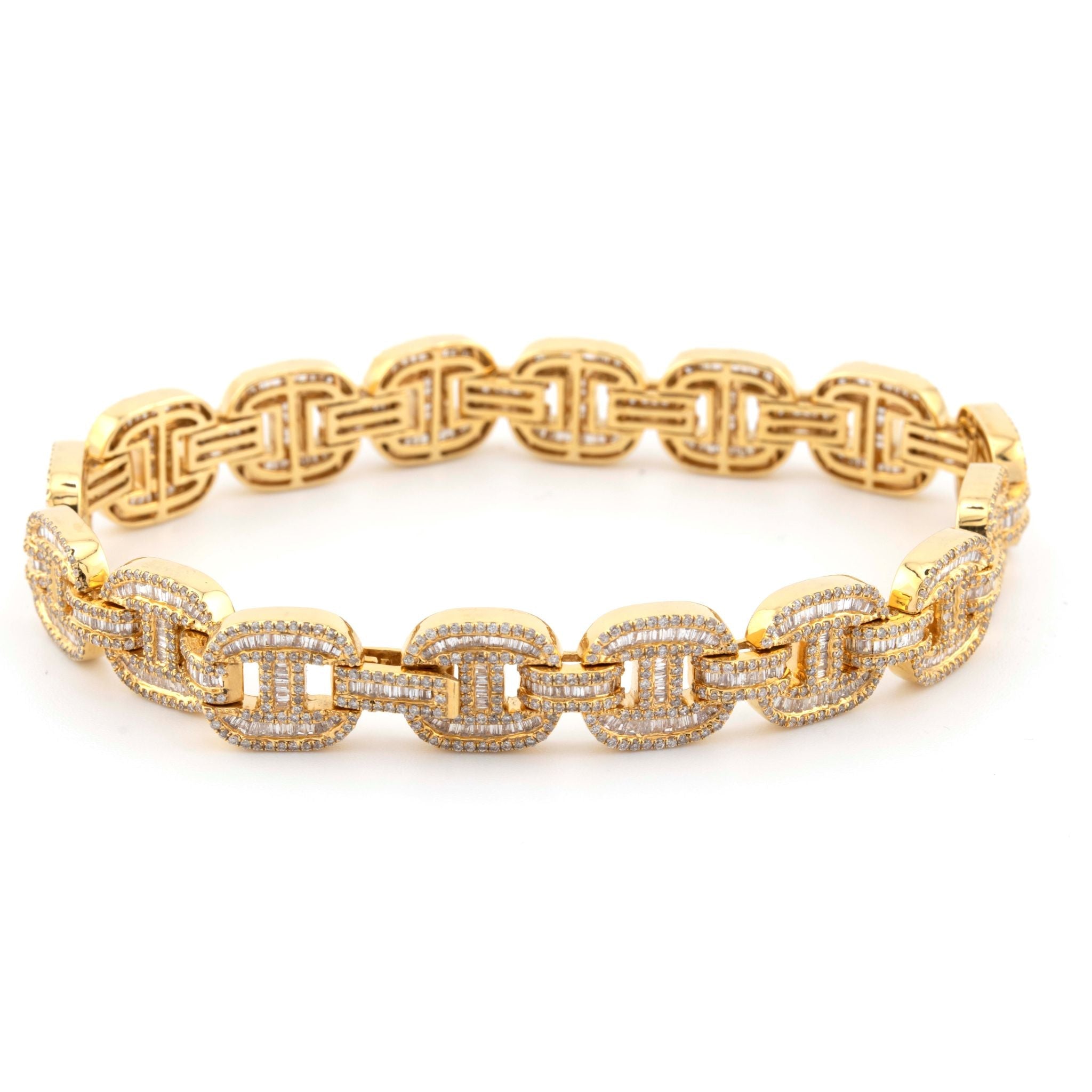 10K Yellow Gold Mariner Link 4.11CT Diamond Bracelet Baguette and Round Diamonds - Elite Jewelers - Bracelets