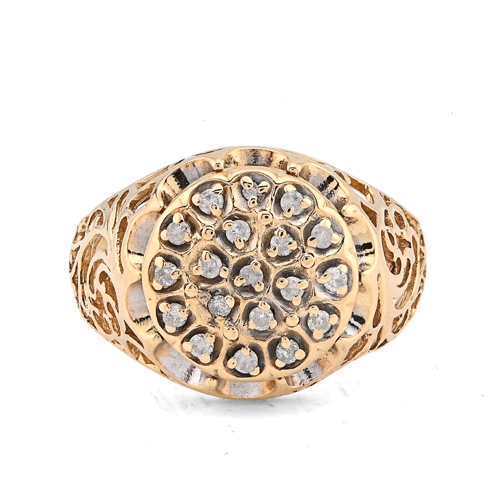 10K Yellow Gold Men Flower Cluster Round Royal 0.87CT Natural Diamond Men Ring - Elite Jewelers - Rings