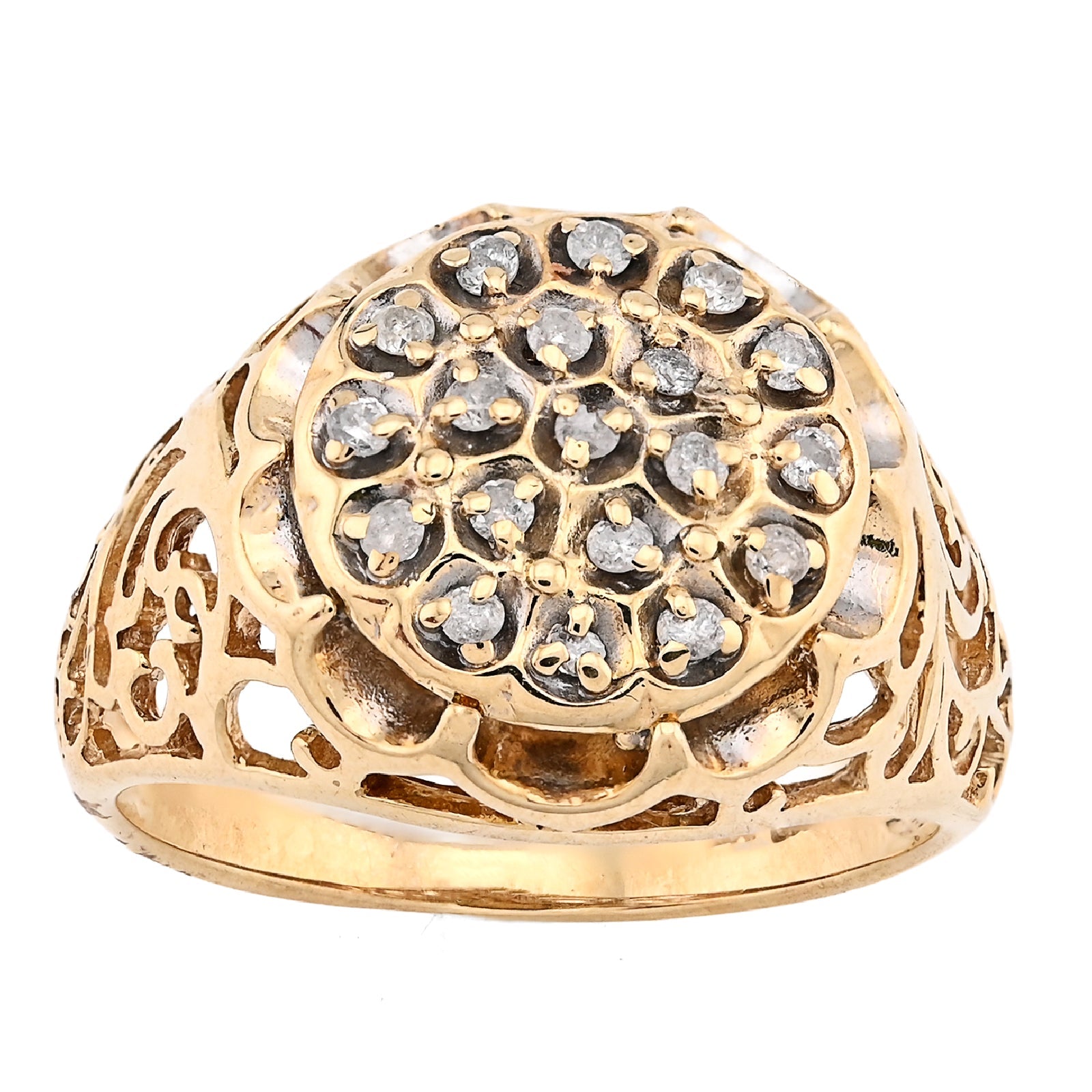 10K Yellow Gold Men Flower Cluster Round Royal 0.87CT Natural Diamond Men Ring - Elite Jewelers - Rings
