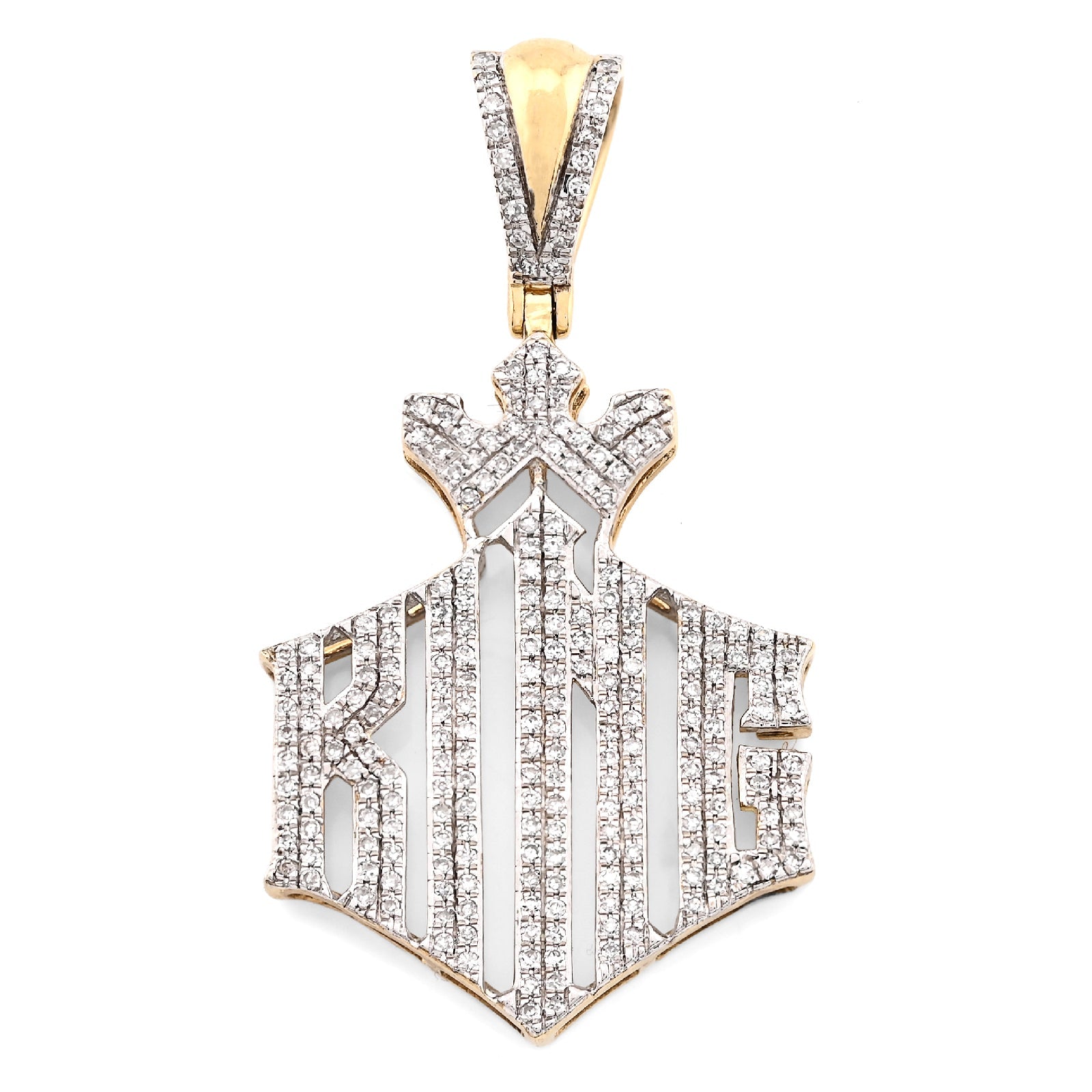 10K Yellow Gold Men "KING" Charm 0.50CT Natural Diamond Crown Pendant 1.6" - Elite Jewelers - Charms & Pendants
