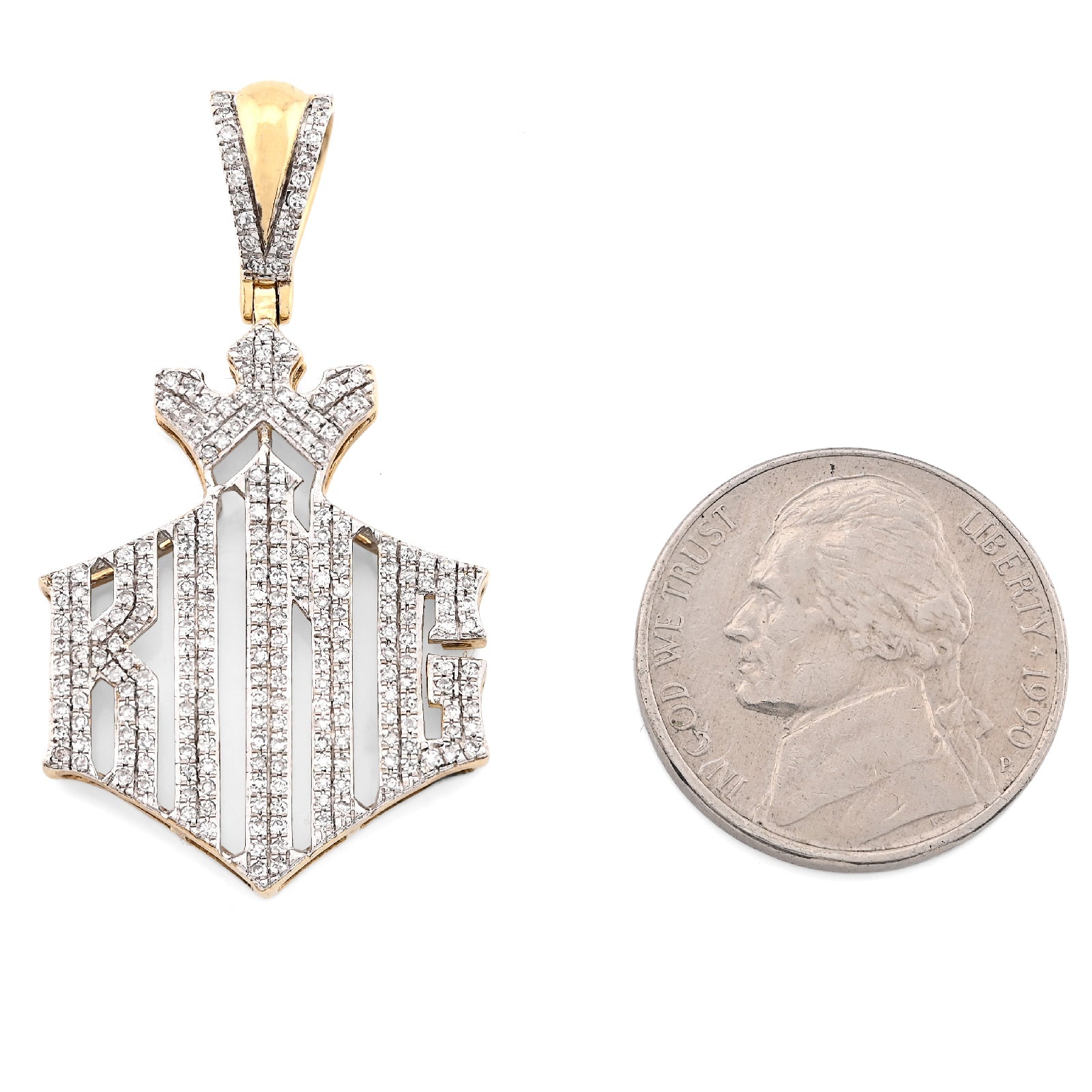 10K Yellow Gold Men "KING" Charm 0.50CT Natural Diamond Crown Pendant 1.6" - Elite Jewelers - Charms & Pendants