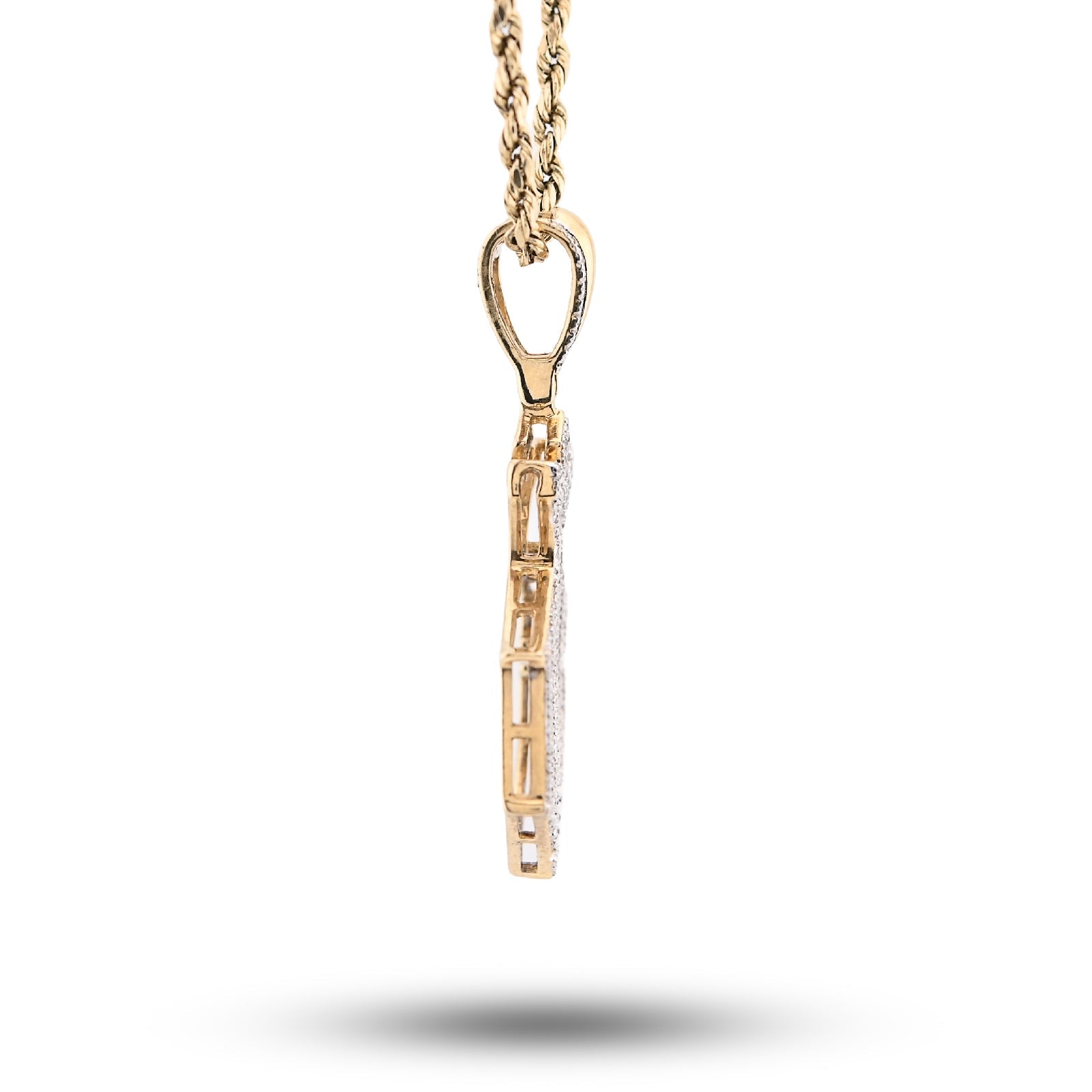 10K Yellow Gold Men "KING" Charm 0.50CT Natural Diamond Crown Pendant 1.6" - Elite Jewelers - Charms & Pendants
