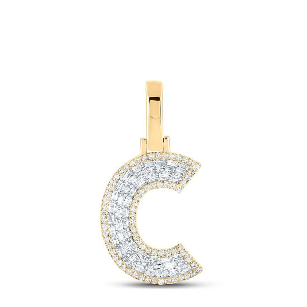 10k Yellow Gold Mens 0.4 CTW Baguette Diamond Initial "C" Charm 2.2g Pendant - Elite Jewelers - Charms & Pendants
