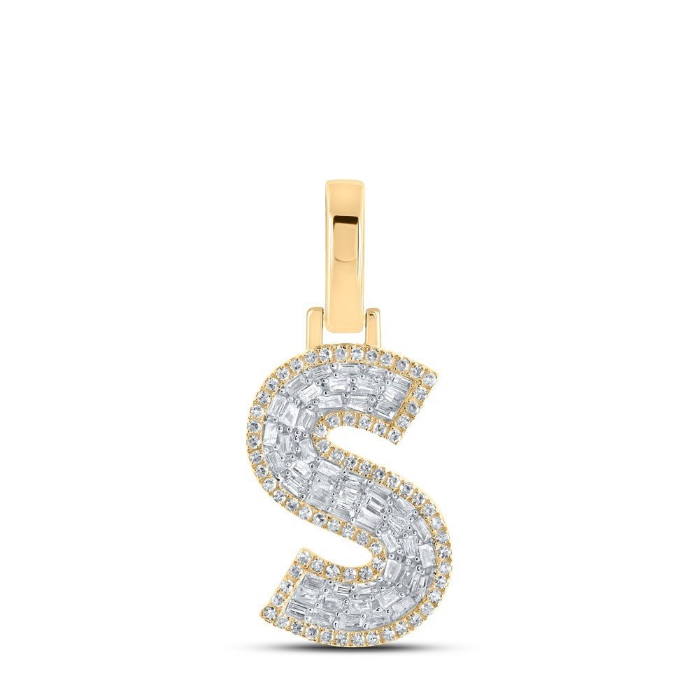 10k Yellow Gold Mens 0.4 CTW Baguette Diamond Initial "S" Charm 1.78g Pendant - Elite Jewelers - Charms & Pendants