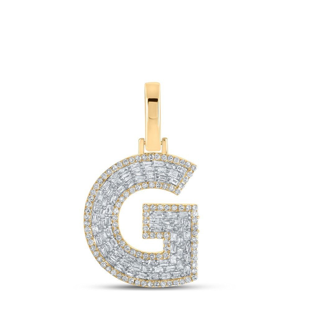 10k Yellow Gold Mens 0.57 CTW Baguette Diamond Initial "G" Charm 2.22g Pendant - Elite Jewelers - Charms & Pendants