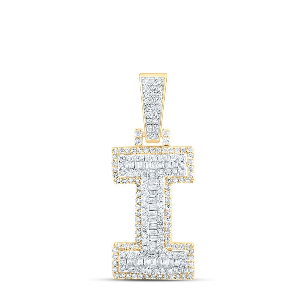 10k Yellow Gold Mens 0.62 CTW Baguette Diamond Initial "I" Charm 3.9g Pendant - Elite Jewelers - Charms & Pendants