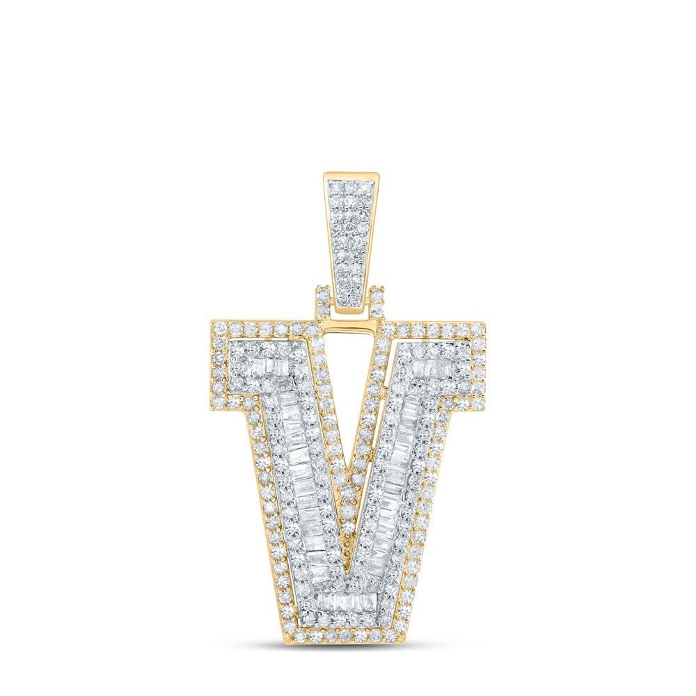10k Yellow Gold Mens 0.88 CTW Natural Diamond Initial "V" Charm 3.46g Pendant - Elite Jewelers - Charms & Pendants