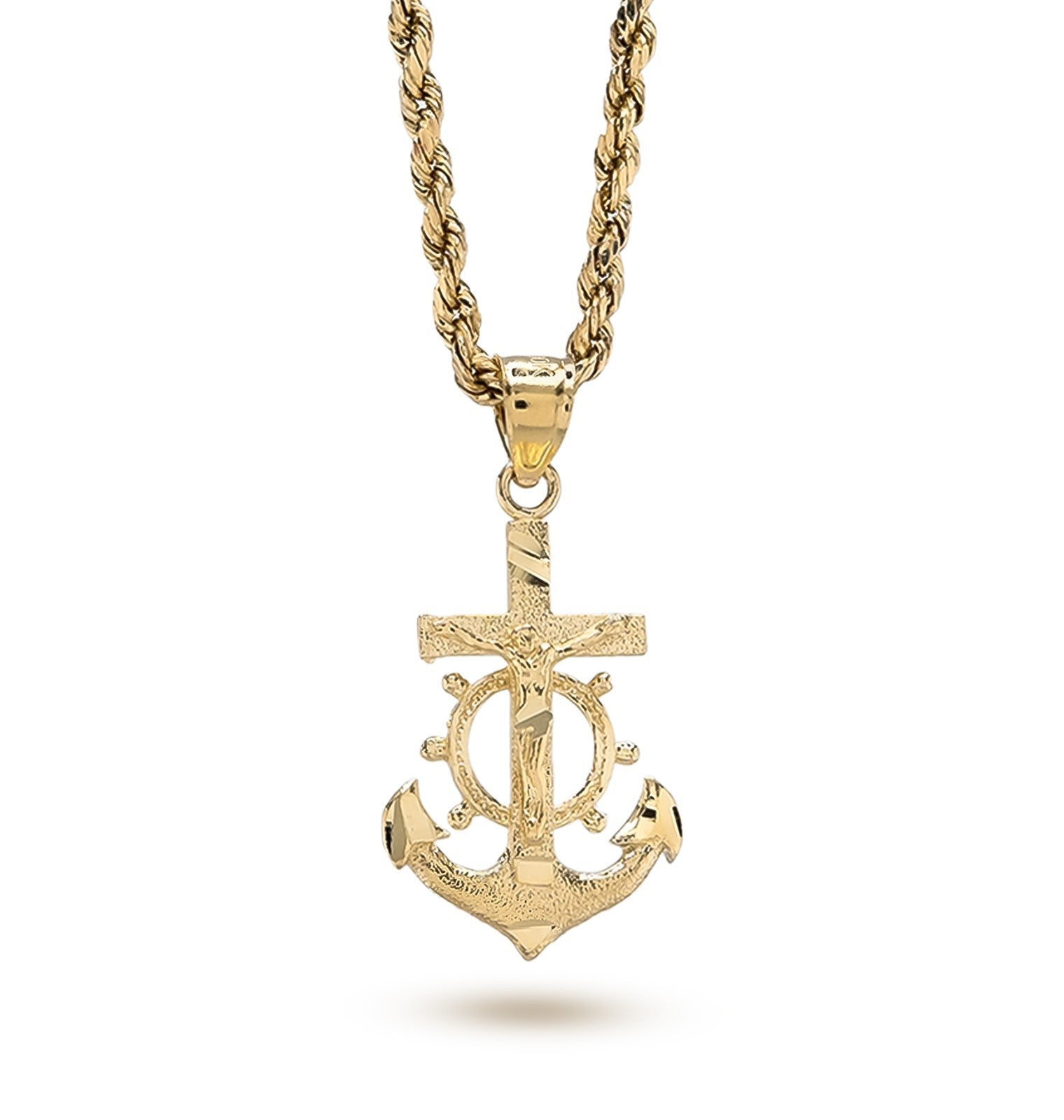 10k Yellow Gold Mens Mariner Anchor Crucifix Cross Pendant Religious 1g Charm - Elite Jewelers - Charms & Pendants