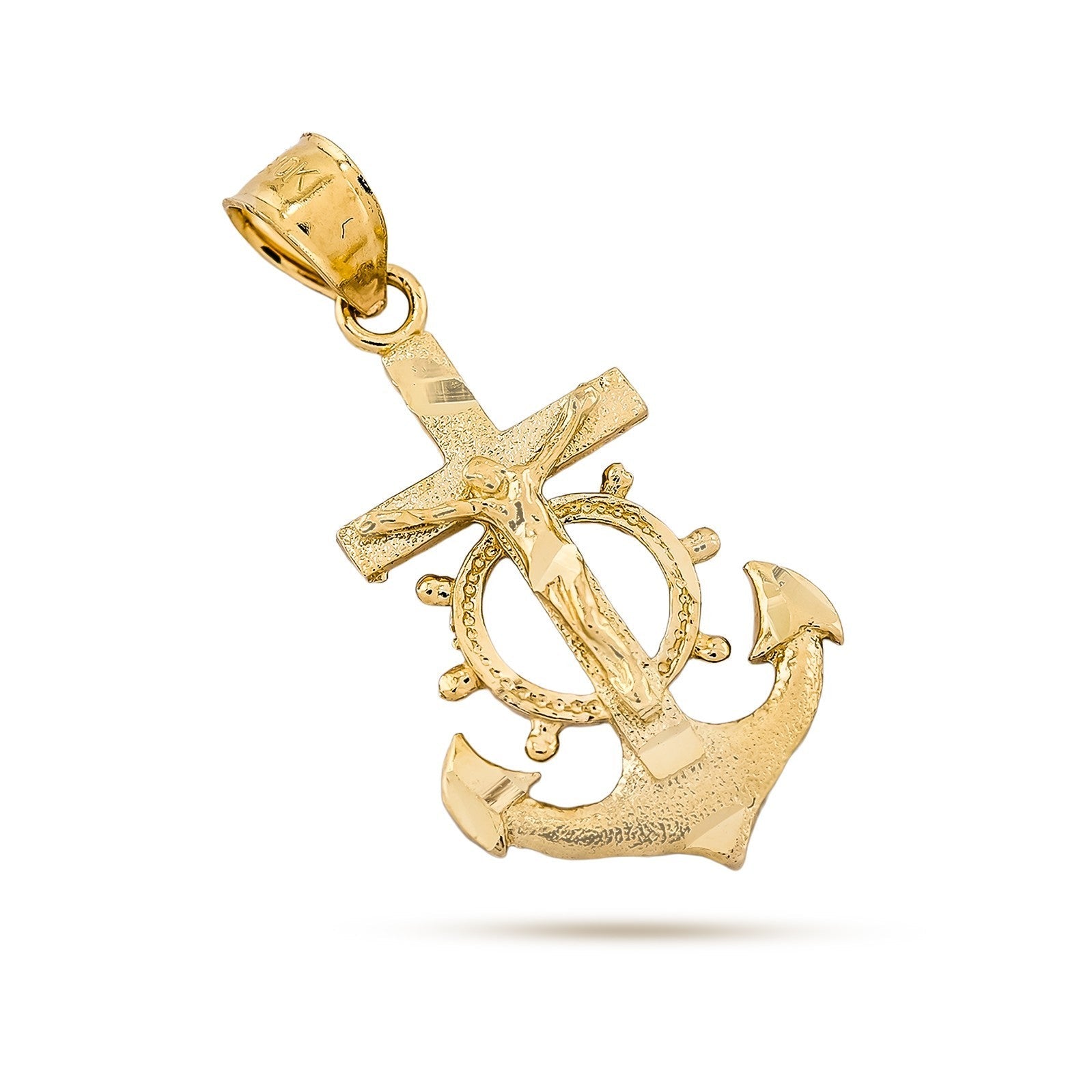 10k Yellow Gold Mens Mariner Anchor Crucifix Cross Pendant Religious 1g Charm - Elite Jewelers - Charms & Pendants