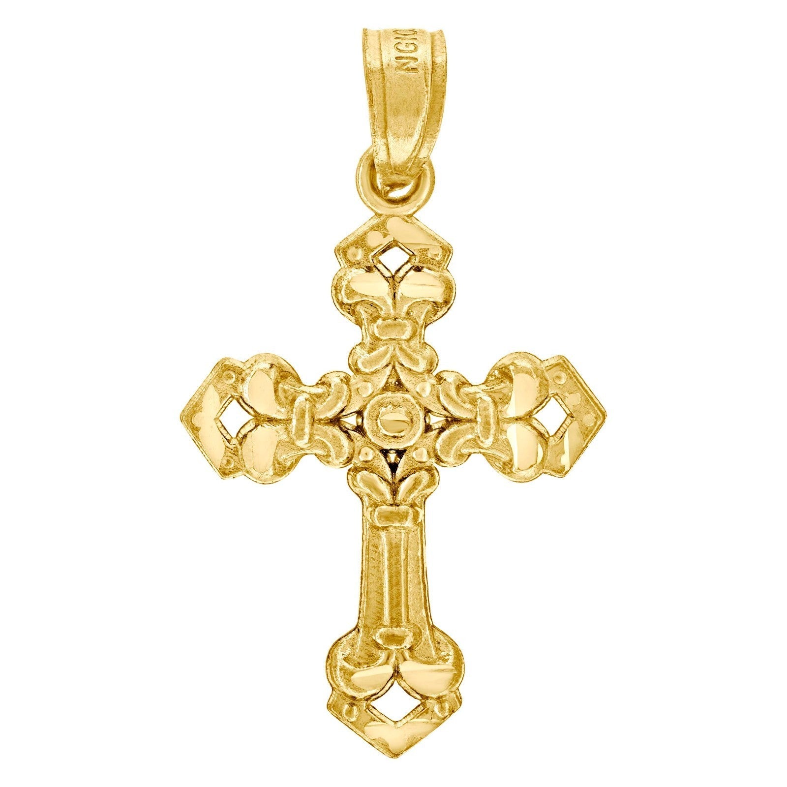 10k Yellow Gold Mens Women Textured Cross Religious Charm Pendant - Elite Jewelers - Charms & Pendants