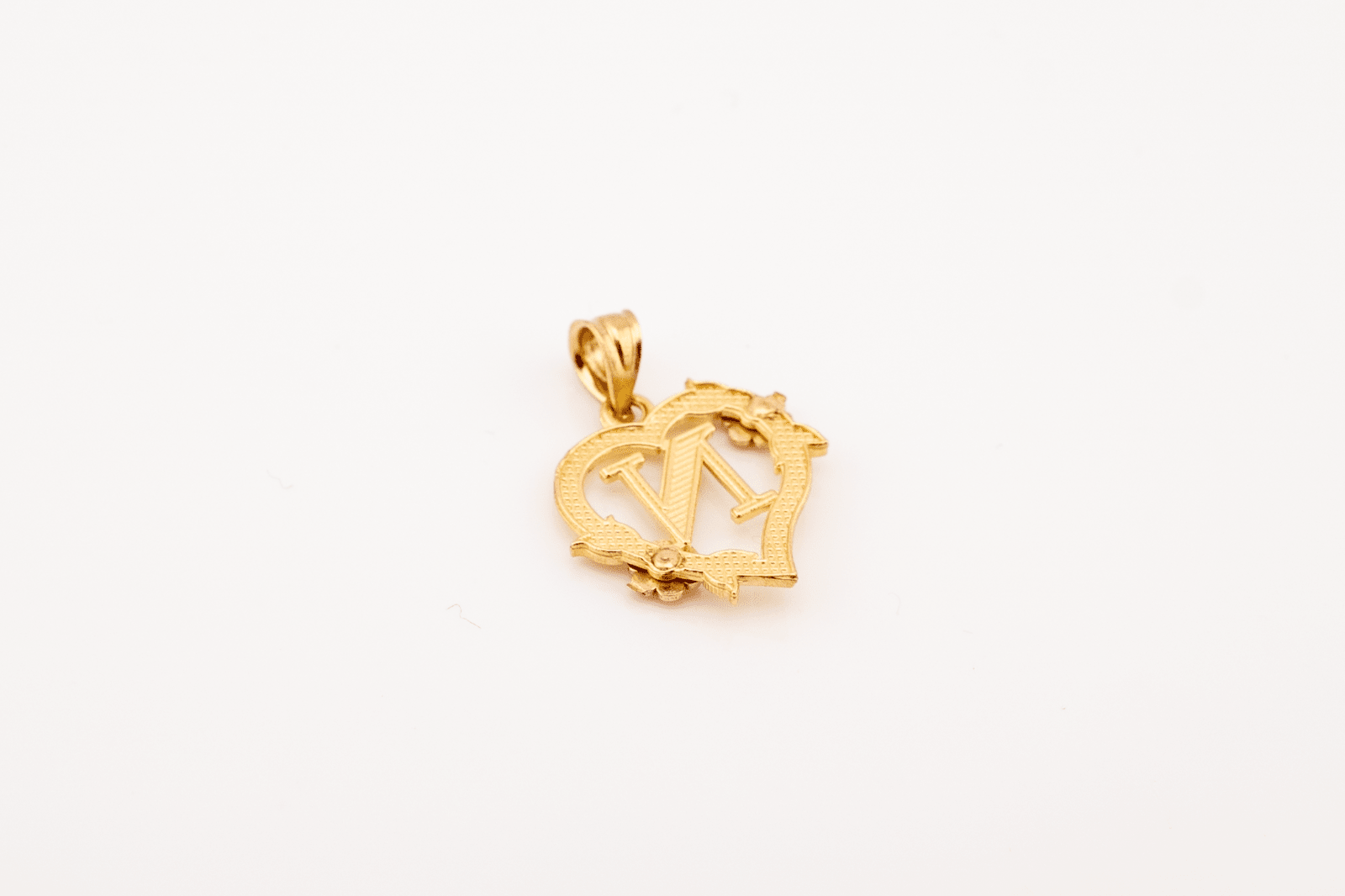 10k Yellow Gold "N" Alphabet Heart Pendant 0.9g Diamond Cut Initial Women Charm - Elite Jewelers - Charms & Pendants