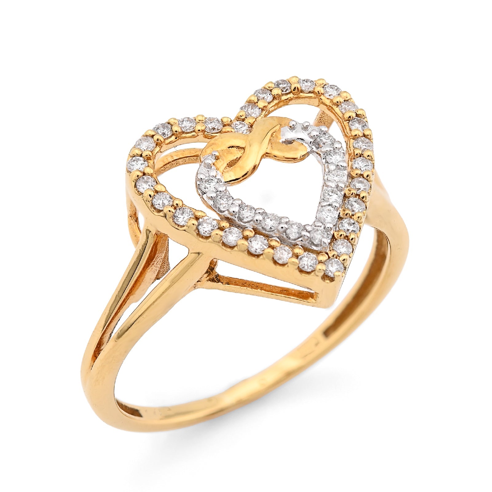 10K Yellow Gold Natural Diamond 0.23CT Infinity Heart Shape Women Ring - Elite Jewelers - Rings