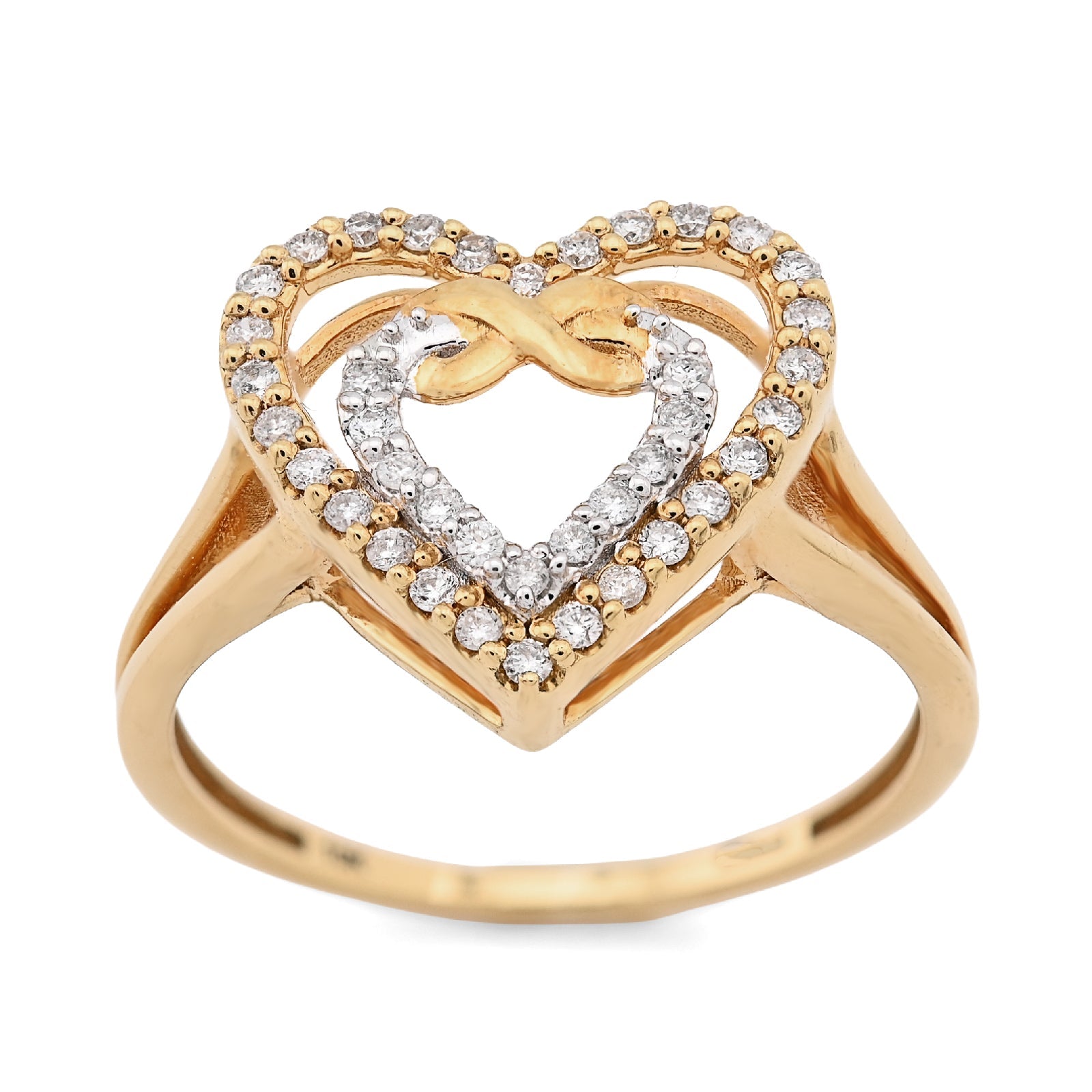 10K Yellow Gold Natural Diamond 0.23CT Infinity Heart Shape Women Ring - Elite Jewelers - Rings