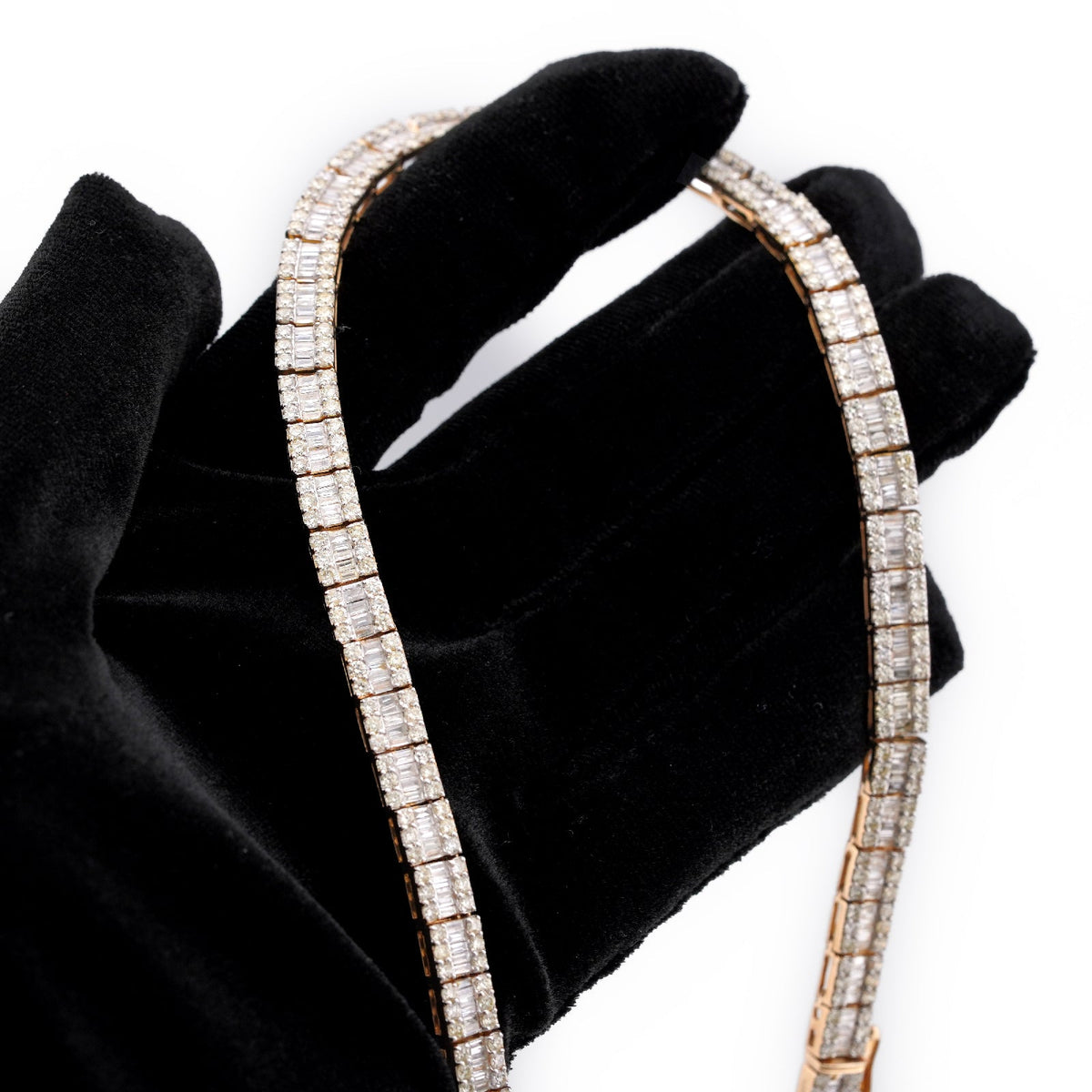 10K Yellow Gold Natural Diamond Round/Baguette Centre Row 22CT Tennis Chain 20" Men Necklace - Elite Jewelers-Necklaces