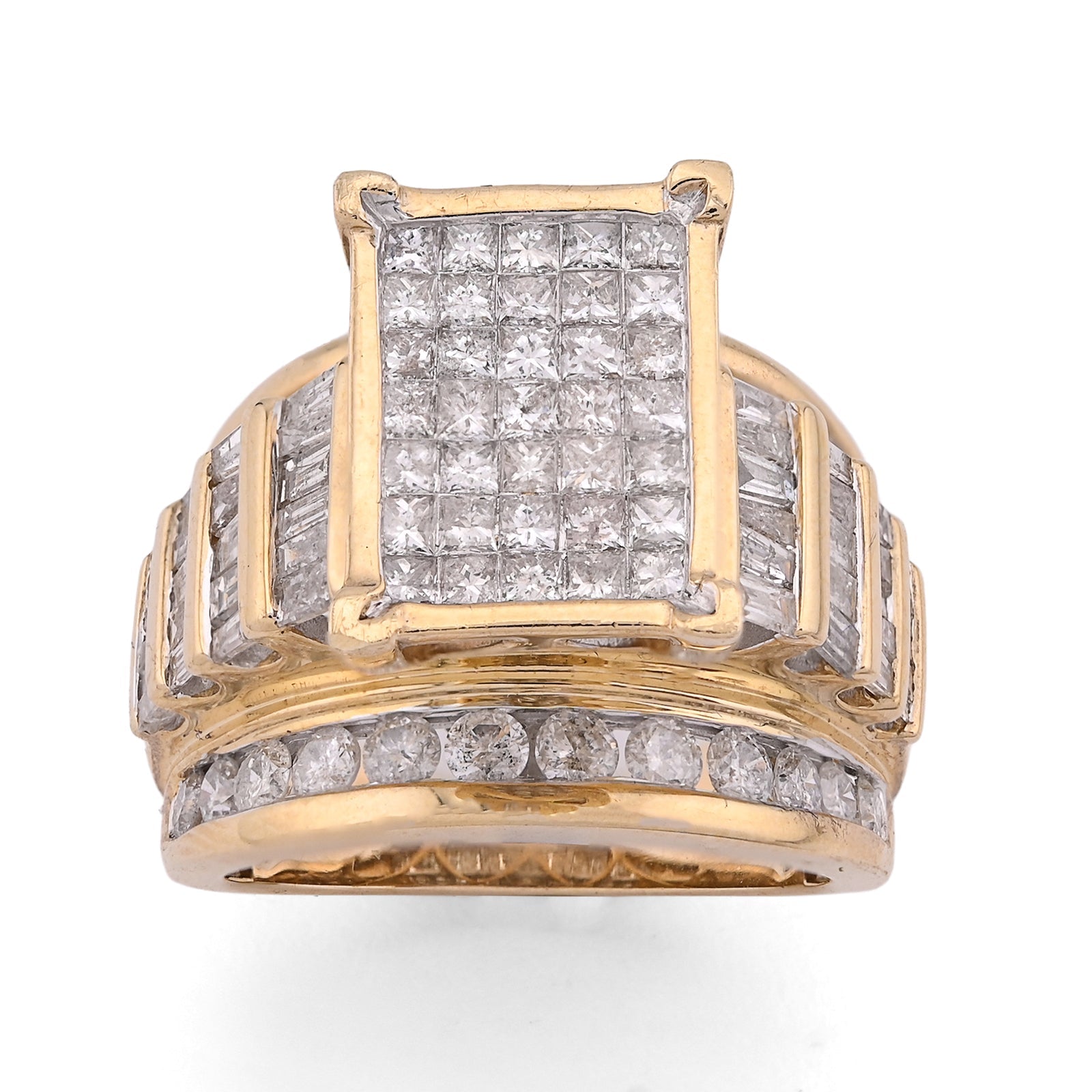 10K Yellow Gold Natural Princess/Round/Baguette 3.0CT Diamond Rectangular Centre Women Ring - Elite Jewelers - Rings