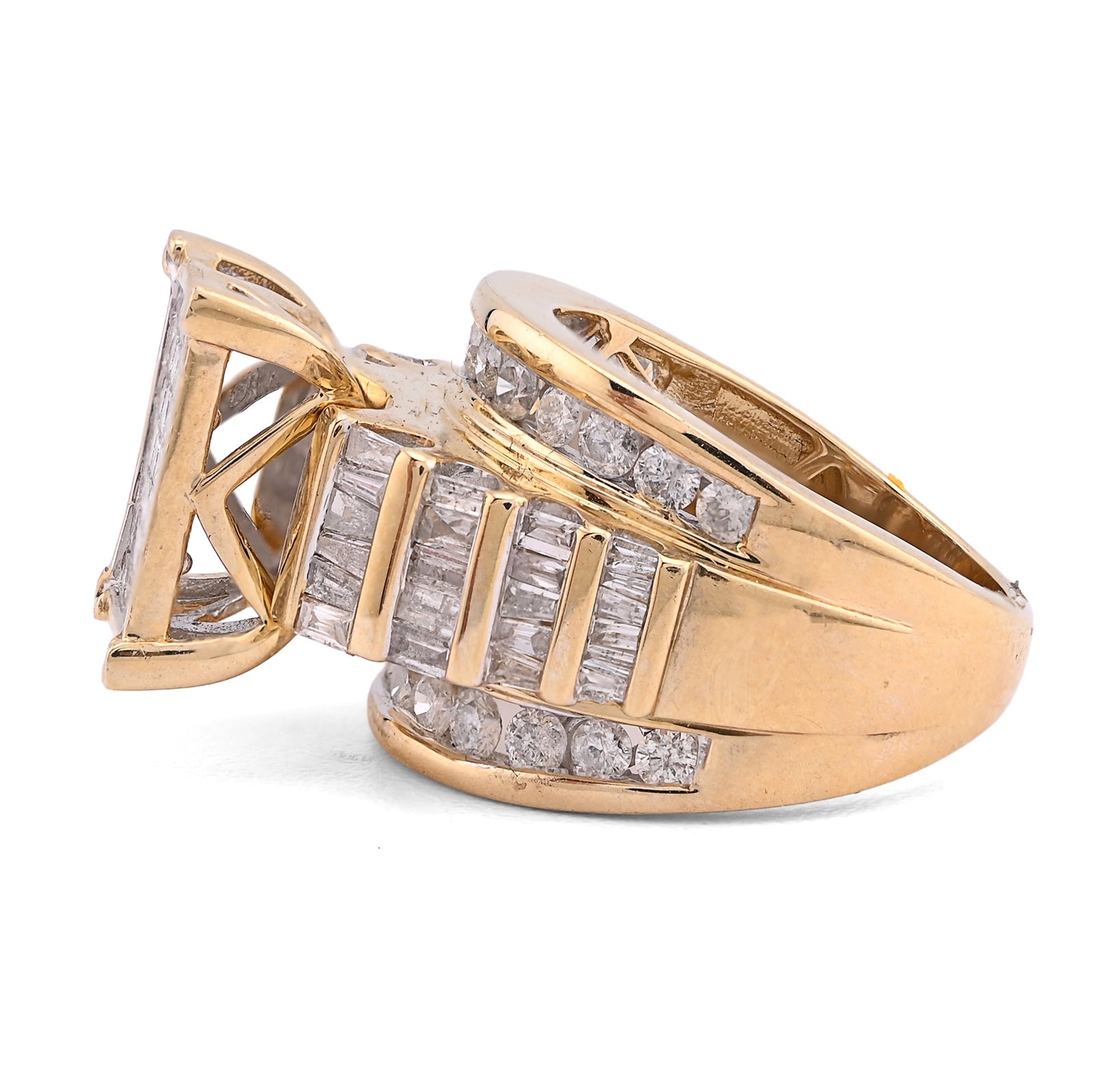 10K Yellow Gold Natural Princess/Round/Baguette 3.0CT Diamond Rectangular Centre Women Ring - Elite Jewelers - Rings