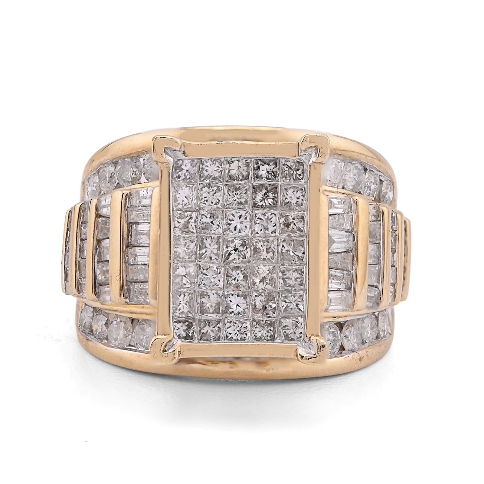 10K Yellow Gold Natural Princess/Round/Baguette 3.0CT Diamond Rectangular Centre Women Ring - Elite Jewelers - Rings