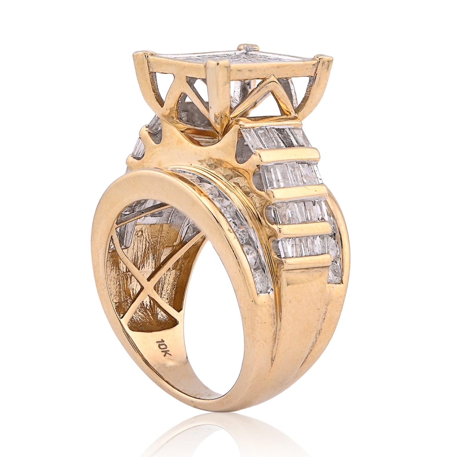 10K Yellow Gold Natural Princess/Round/Baguette 3.0CT Diamond Rectangular Centre Women Ring - Elite Jewelers - Rings
