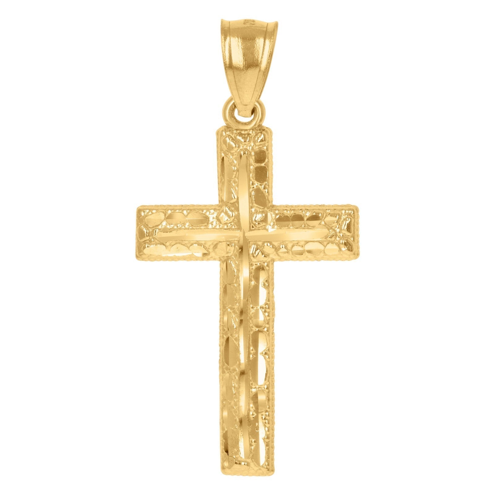 10k Yellow Gold Nugget Christian Cross Religious Charm 1.6gms Pendant For Mens - Elite Jewelers - Charms & Pendants