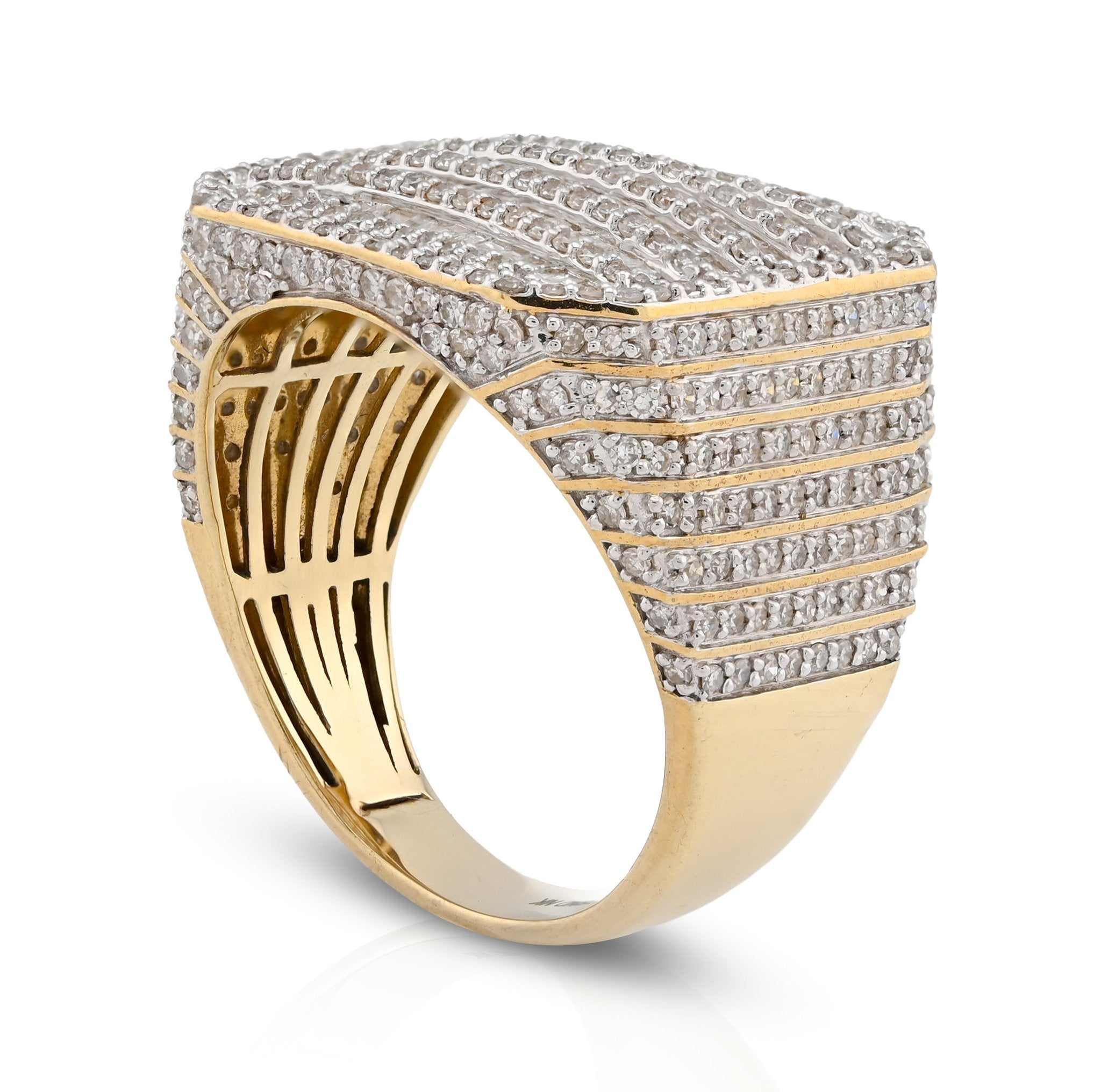 10K Yellow Gold Octagon Baguette 2.25CT Natural Diamond Men Pinky Ring - Elite Jewelers - Rings