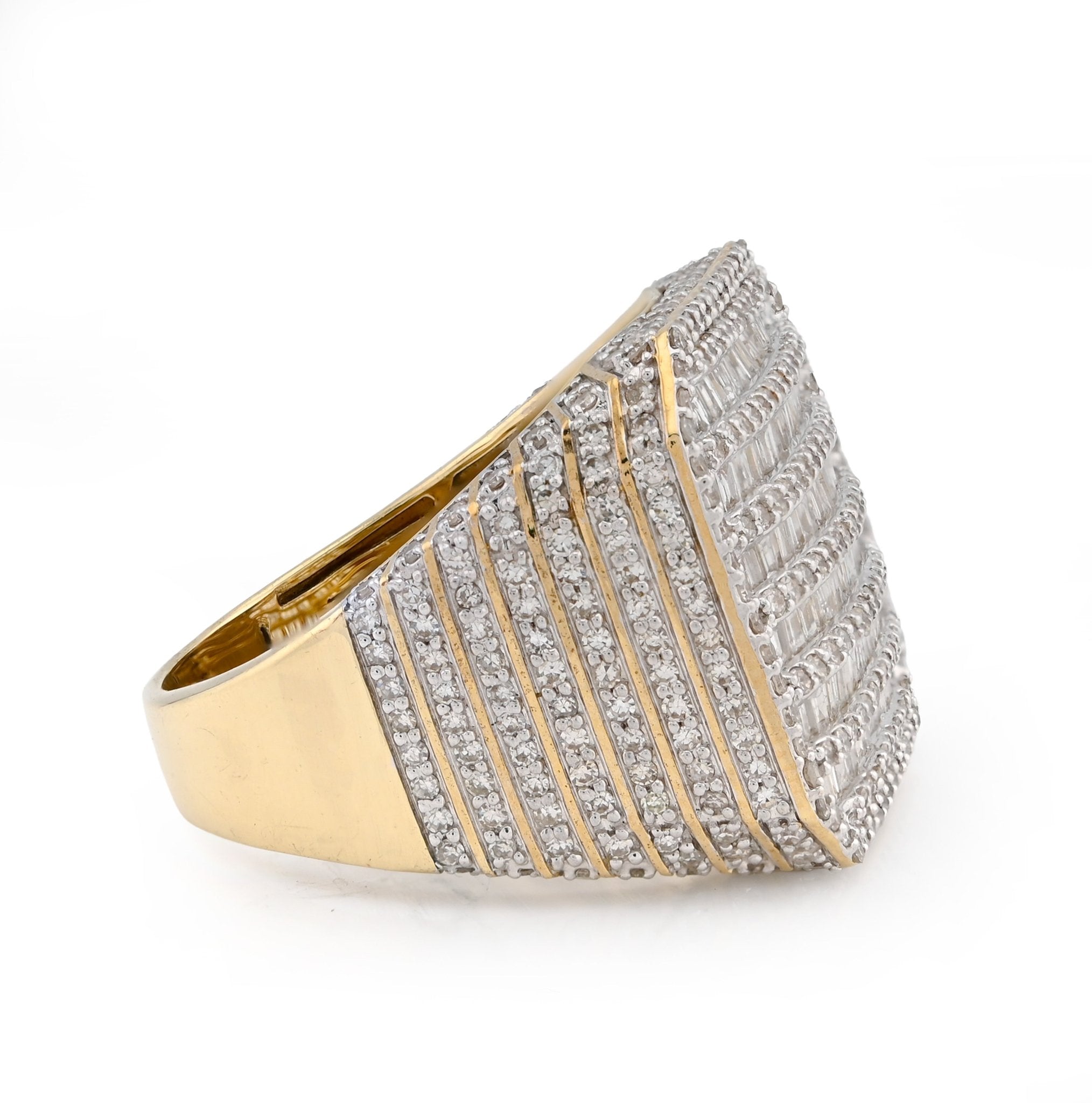 10K Yellow Gold Octagon Baguette 2.25CT Natural Diamond Men Pinky Ring - Elite Jewelers - Rings