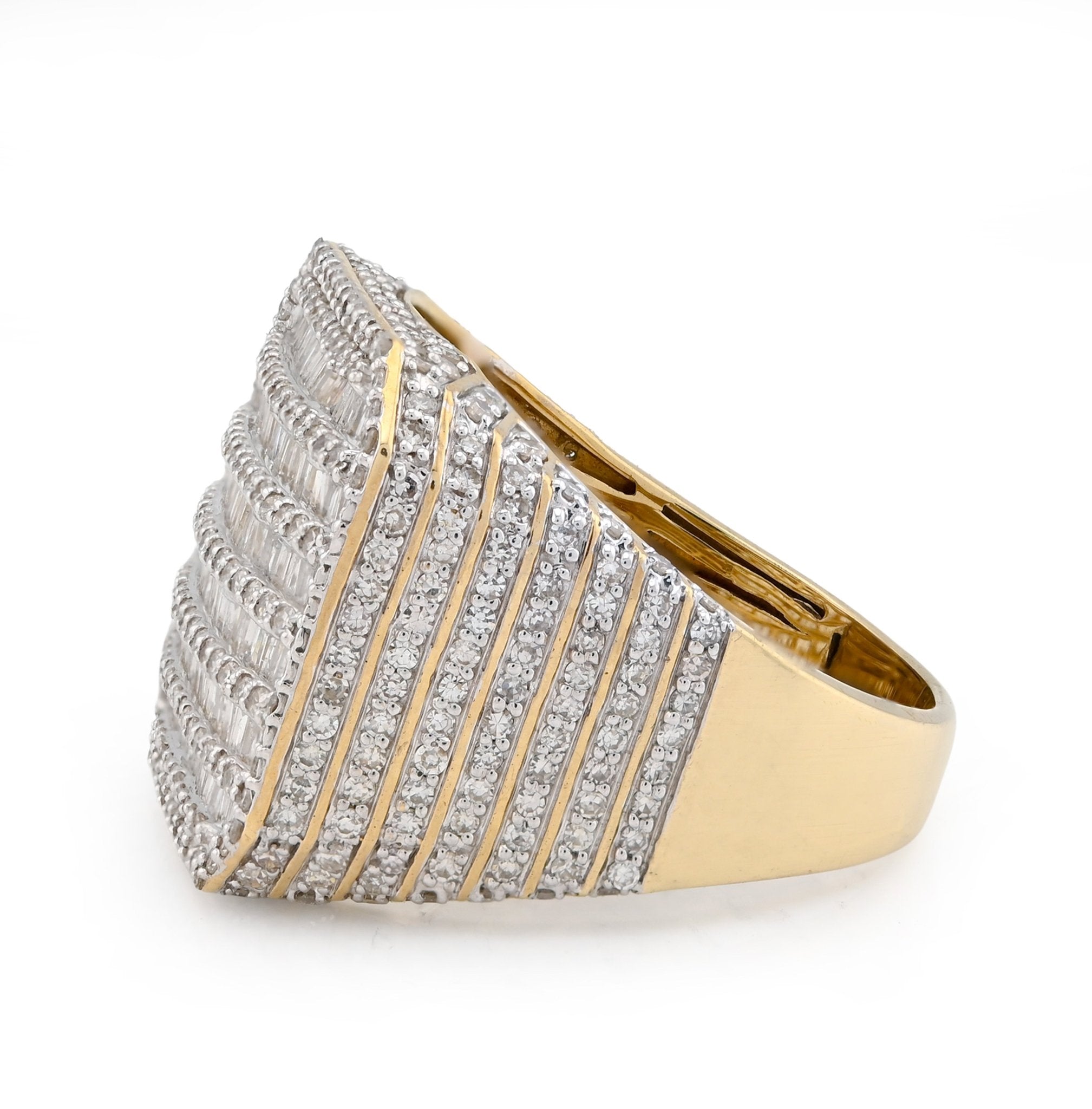 10K Yellow Gold Octagon Baguette 2.25CT Natural Diamond Men Pinky Ring - Elite Jewelers - Rings