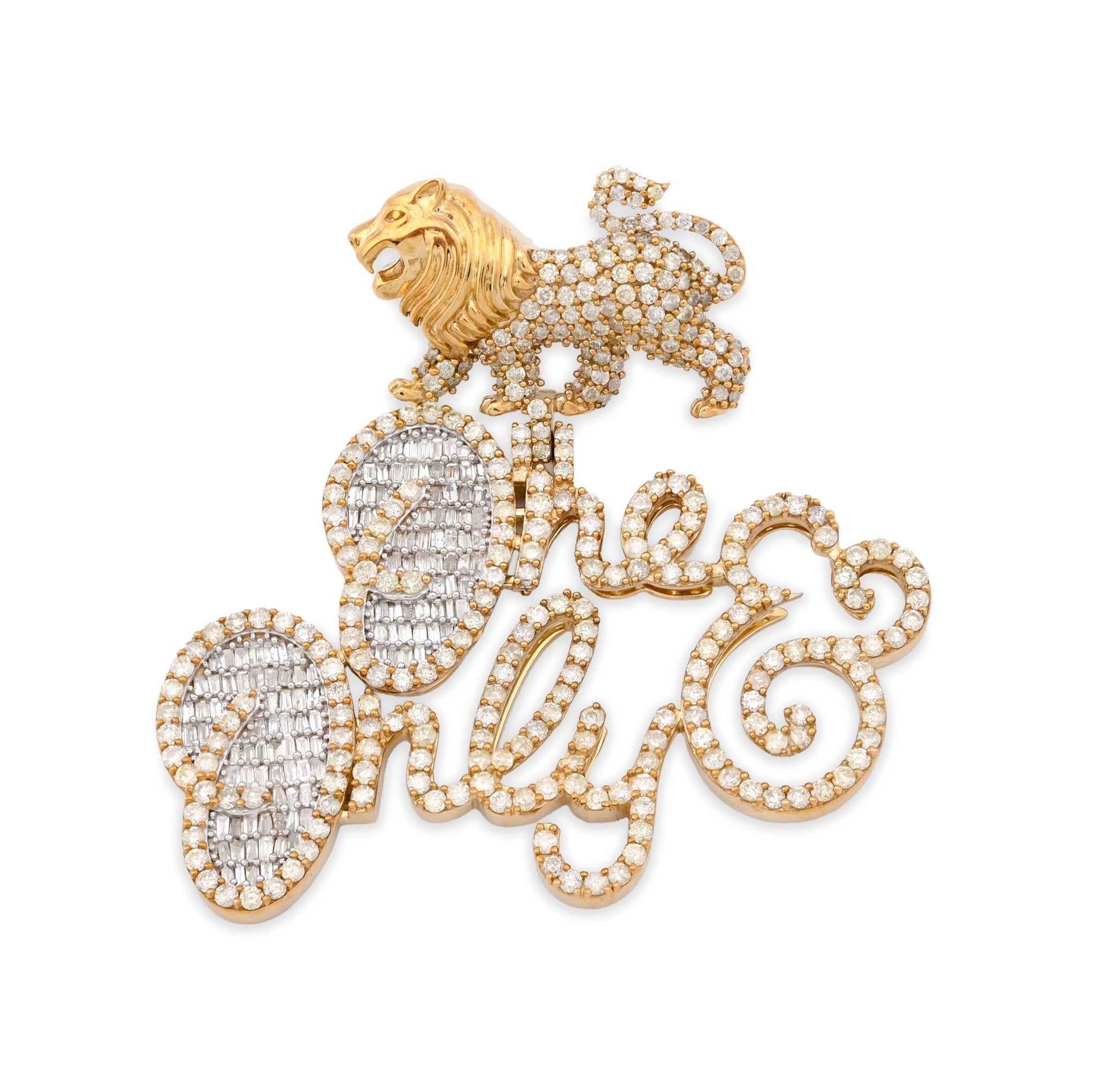 10K Yellow Gold "One & Only" Lion Bail 2.87CT Natural Diamond Men Women Pendant Charm - Elite Jewelers - Charms & Pendants