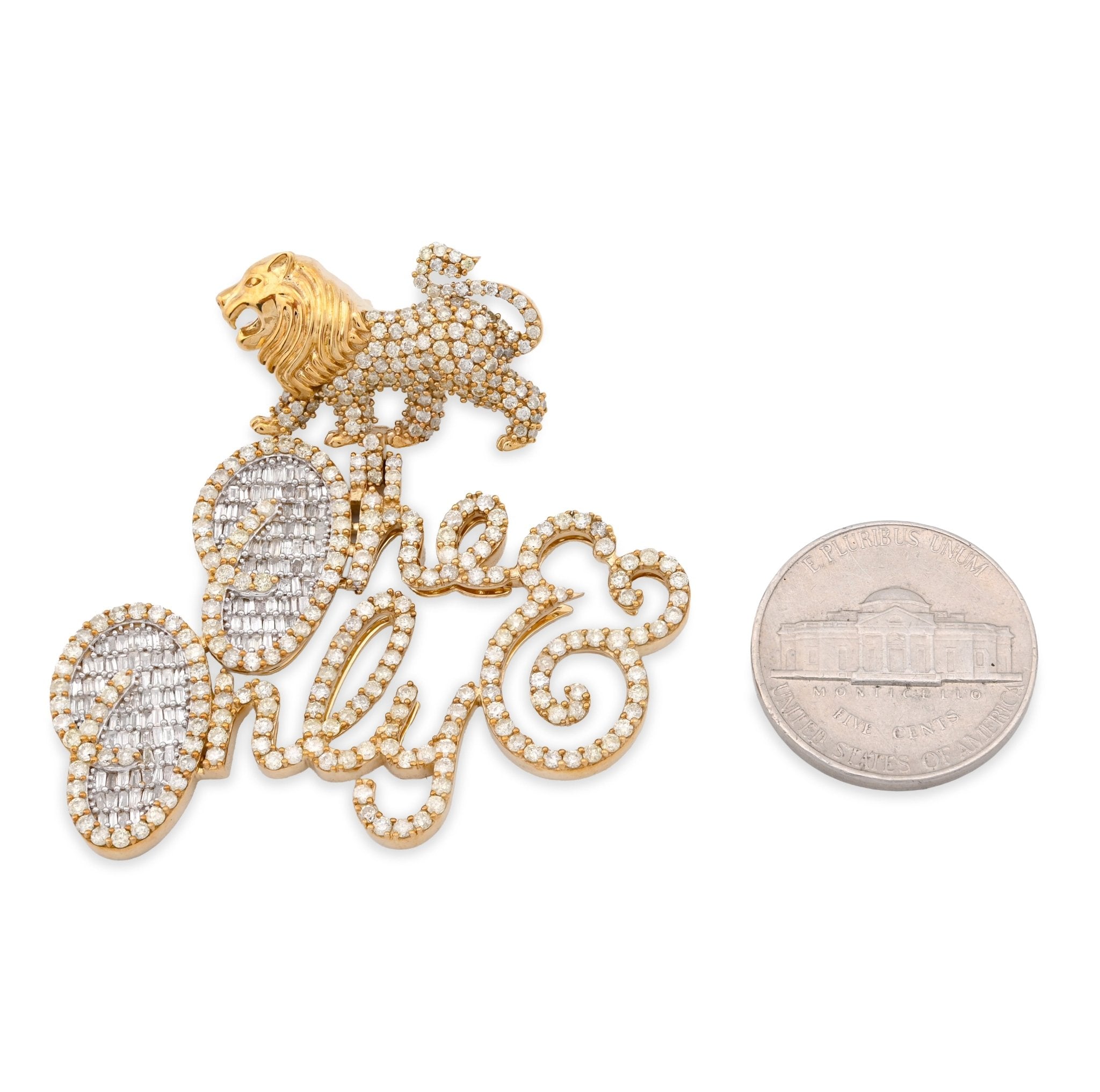 10K Yellow Gold "One & Only" Lion Bail 2.87CT Natural Diamond Men Women Pendant Charm - Elite Jewelers - Charms & Pendants