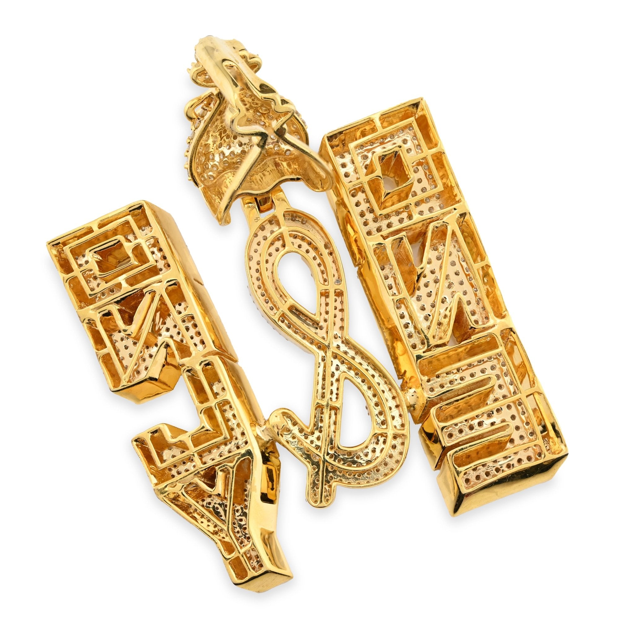 10K Yellow Gold "ONE & ONLY" Money Bag Custom Pendant 8CT Natural Diamond Men Charm - Elite Jewelers - Charms & Pendants