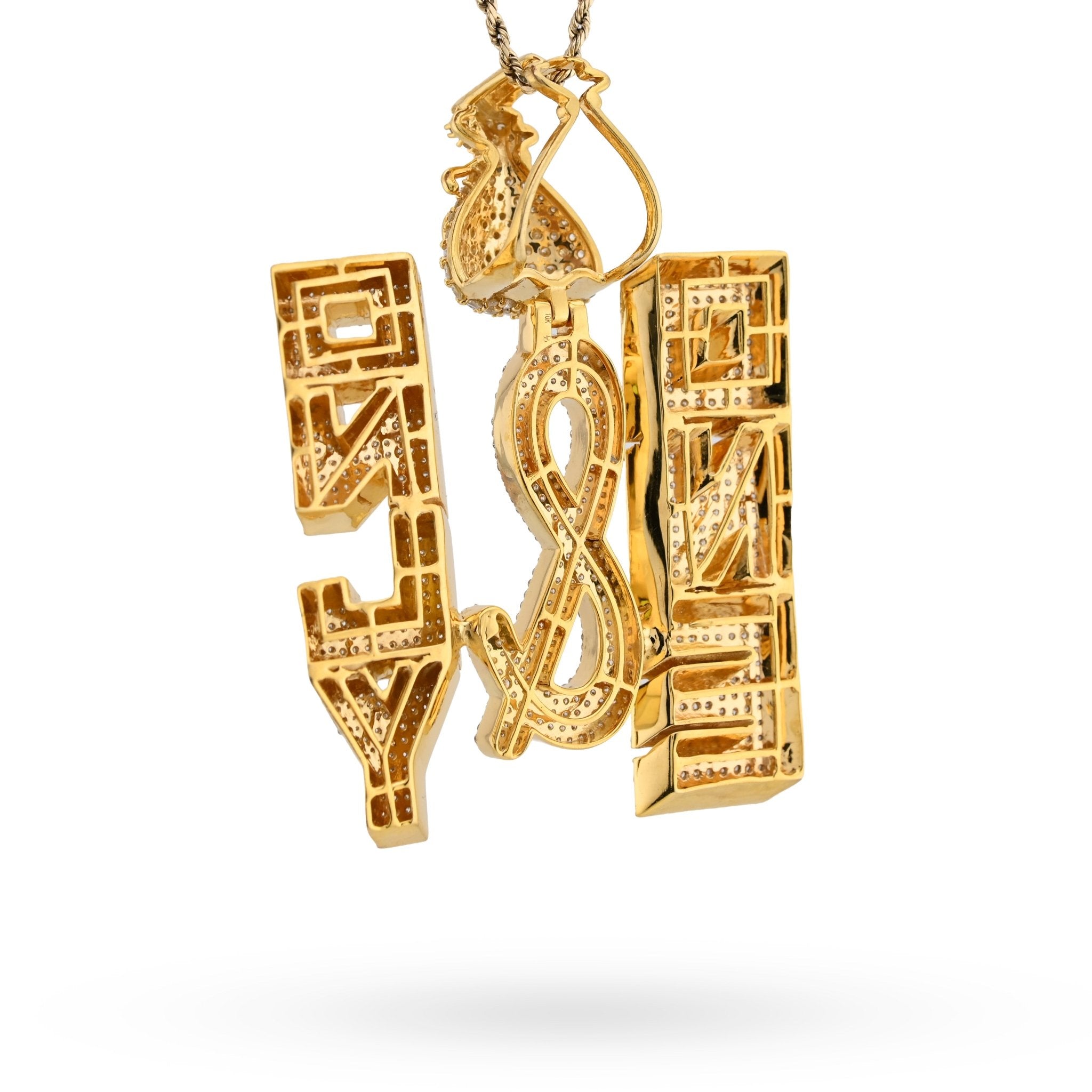 10K Yellow Gold "ONE & ONLY" Money Bag Custom Pendant 8CT Natural Diamond Men Charm - Elite Jewelers - Charms & Pendants