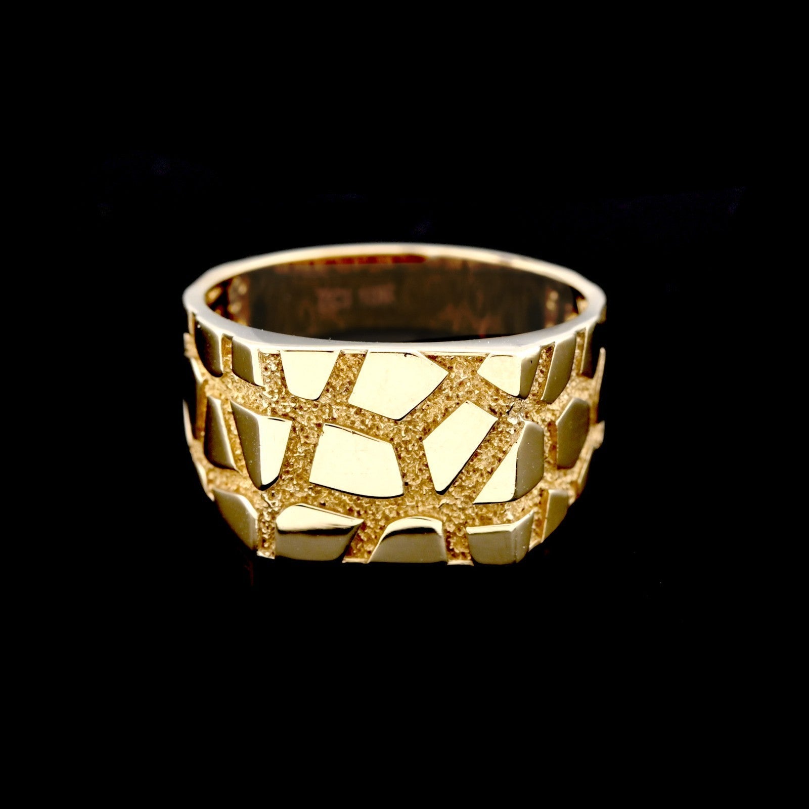 10k Yellow Gold Rectangular Nugget Ring 12.5mm Men Pure Gold Ring 6g - Elite Jewelers - Rings