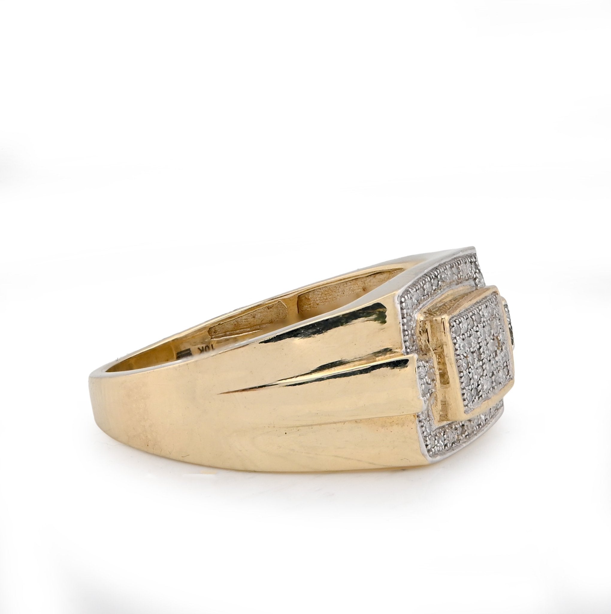 10K Yellow Gold Rectangular Shape 0.50CT Natural Diamond Men Pinky Ring - Elite Jewelers - Rings