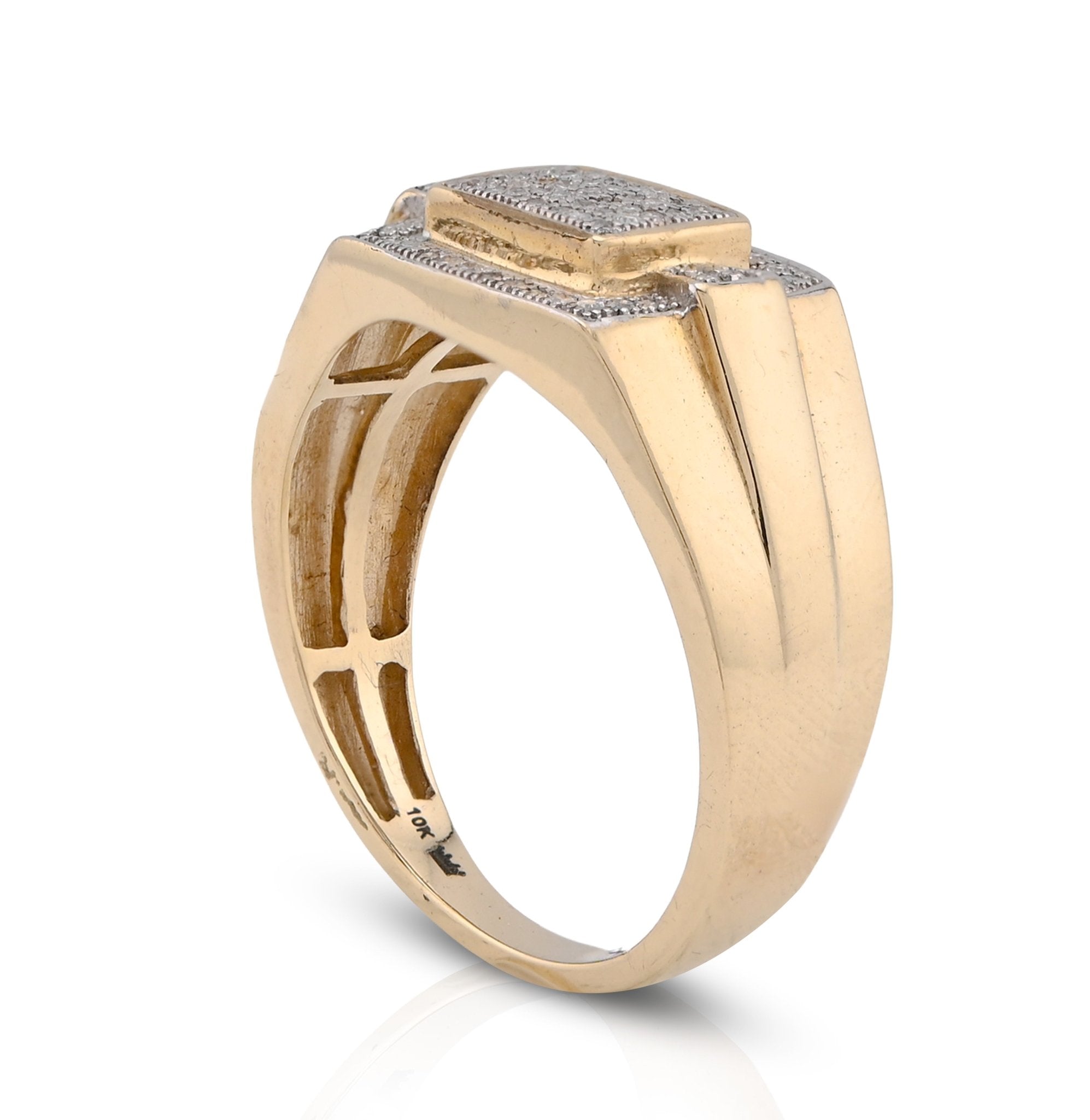 10K Yellow Gold Rectangular Shape 0.50CT Natural Diamond Men Pinky Ring - Elite Jewelers - Rings